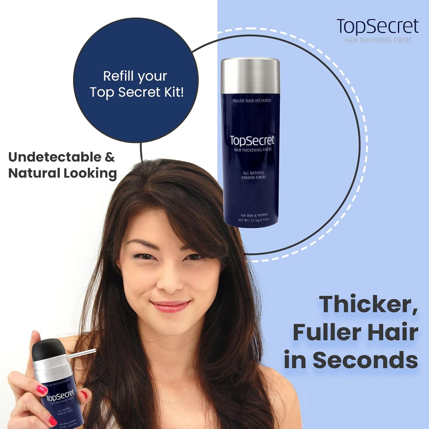 Top Secret Hair Thickening Building Fibers Refills - Undetectable & Natural Hair Filler - for Men & Women - Instantly Fill In Fine Thinning Hair - Weather & Sweat Resistant (Blonde, Travel)