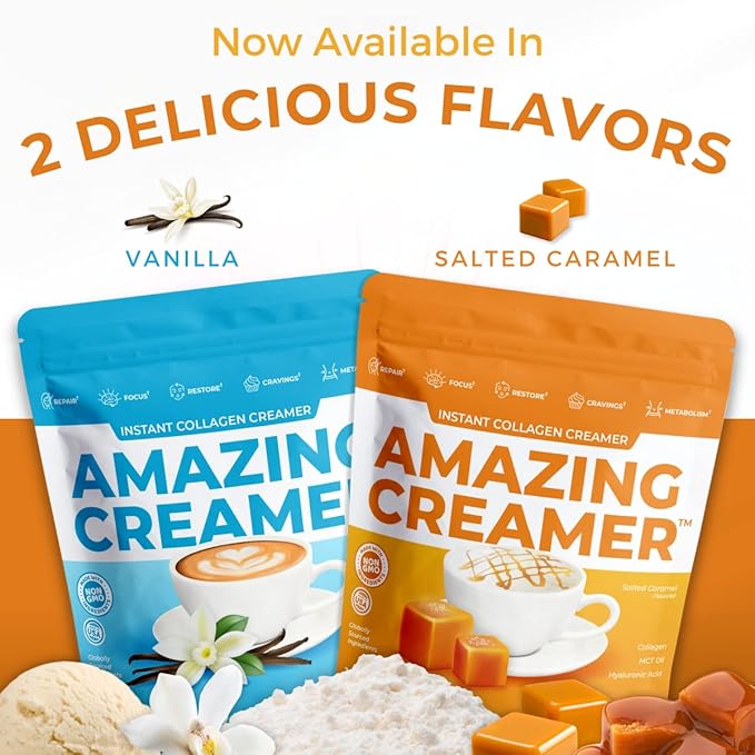 Superfoods Company Amazing Creamer with Collagen - Keto Creamer-Hyaluronic Acid & MCT Oil - Brain Boost & Curbs Cravings - Supports Healthy Skin & Hair - Diet-Friendly [30 Servings] [Salted Caramel]