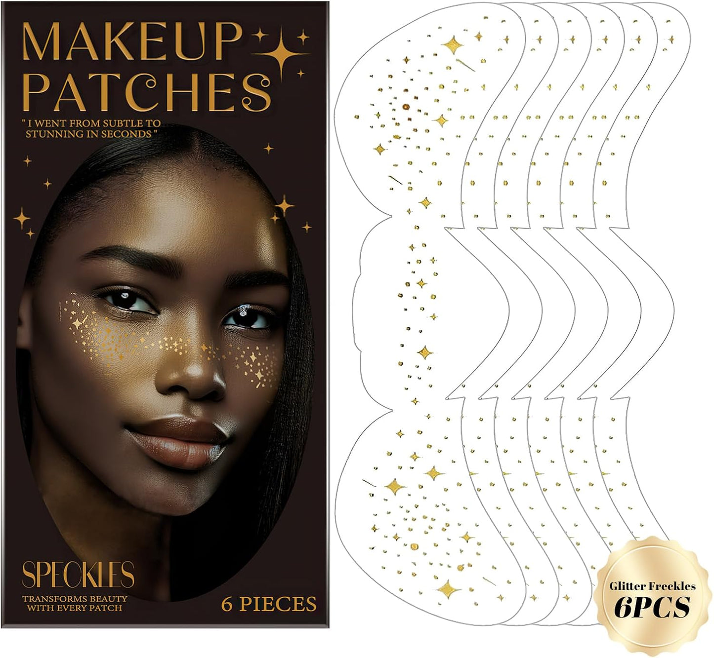 Glitter Freckles - 6PCS Gold & Sparkle Temporary Tattoos | Waterproof Face Jewels for Women & Kids, Cute Shimmer Makeup Patches