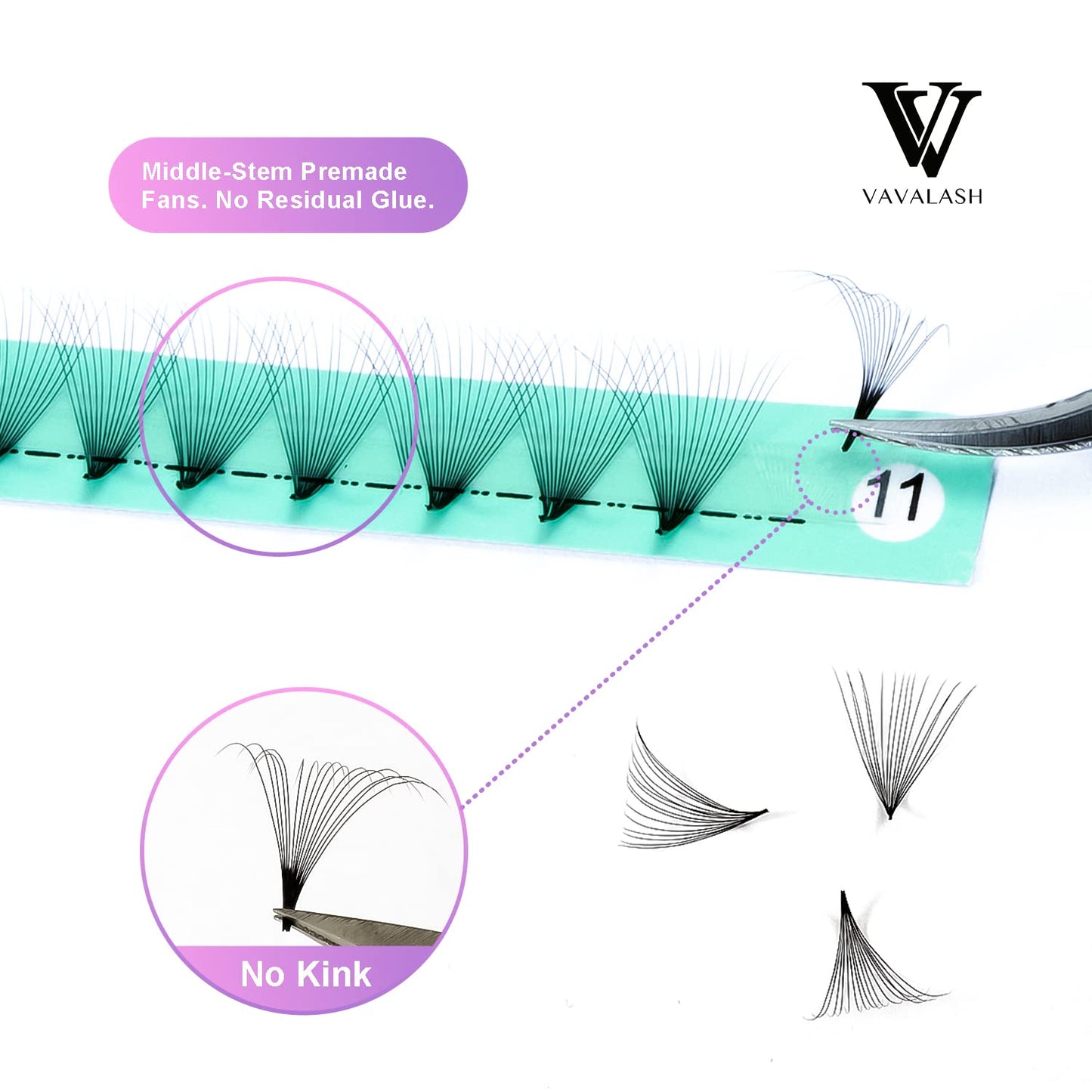 VAVALASH Premade Fans Eyelash Extensions 320 Fans 16D 20D 0.05 Thickness C/D Curl Middle Stem Heat Bonded Russian Volume Lash Extensions (320-16D-0.05-D-14mm)