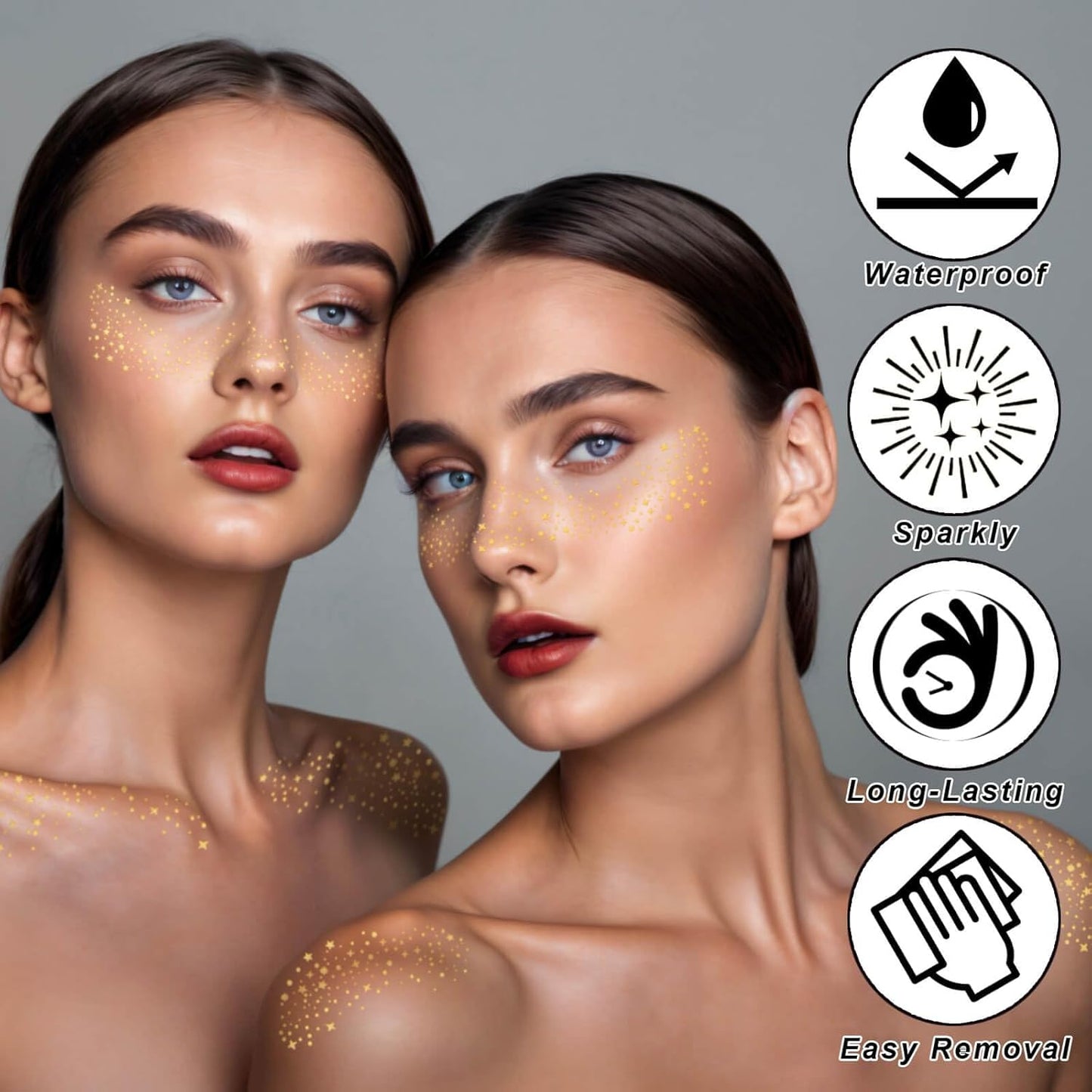 MEICOLY Silver Face Glitter,Glitter Freckles Face Tattoo for Women and Kids,Sparkle Makeup Patches,Sparkle Freckles Speckles Patches,Silver Glitter Freckles,6 Count