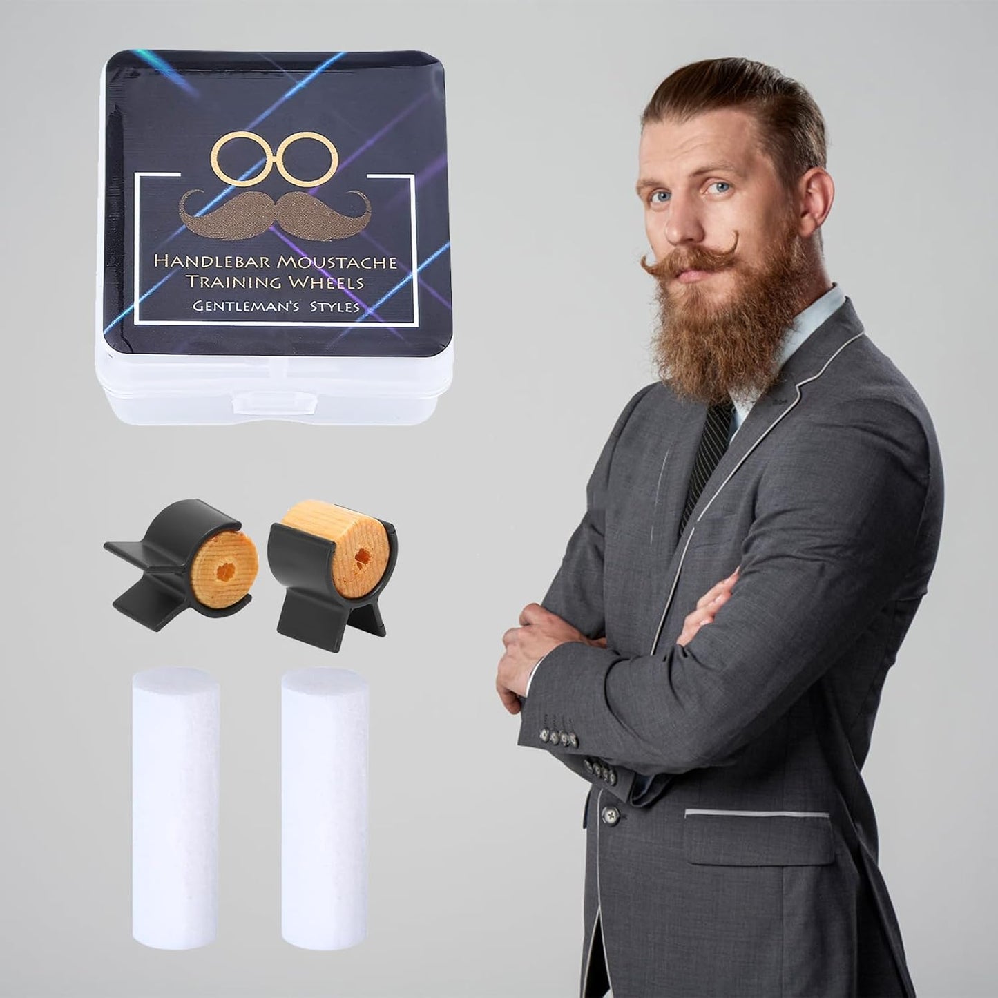 Handlebar Beard Shaping Tool, 2 Pair Portable Mustache Curler for Men, Styling Template Shaping Tool Gifts for Father Boy Husband Boyfriend (S/M)