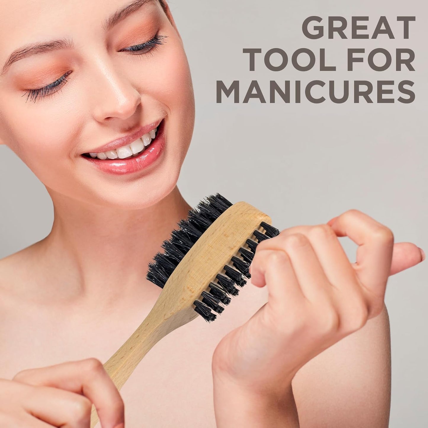 Takavu Nail Brush Black Boar Bristles, Natural Wood Handle, Nail Cleaning Brush for Scrubbing Fingernail Toenail Hand Feet, Dual Sided for Regular Manicure Nail Care Hygiene