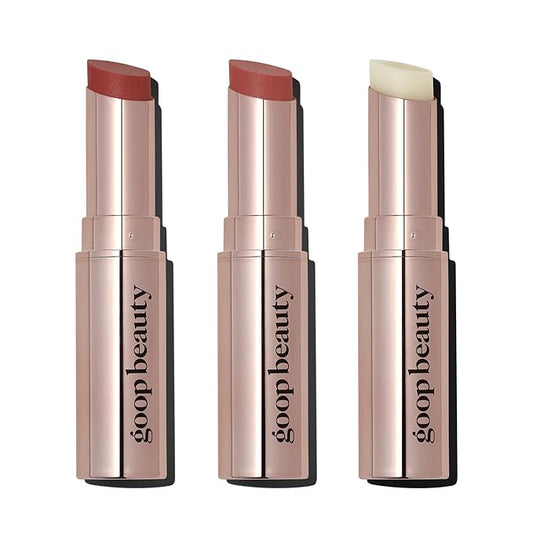 goop Beauty Lip Balm Trio | Clean Moisturizer for Chapped, Cracked & Dry Lips | Clear, Garnet, & Rose | Tinted for Sheer Color | Petroleum Free | 0.16 fl oz Each