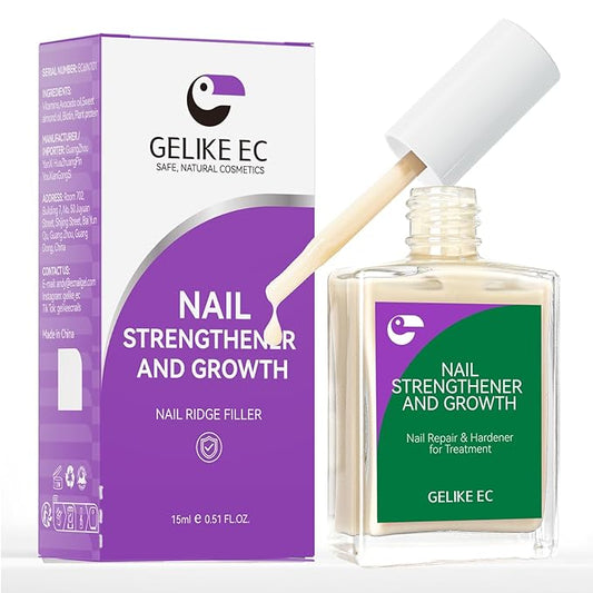 Nail Polish Strengthener and Growth Treatment: Apricot 15ml Gelike EC 6 in 1 Natural Nail Hardener Extra Strong and Growth - Long Lasting Nail Repair for Damaged Nails - For Daily Work Home Salon