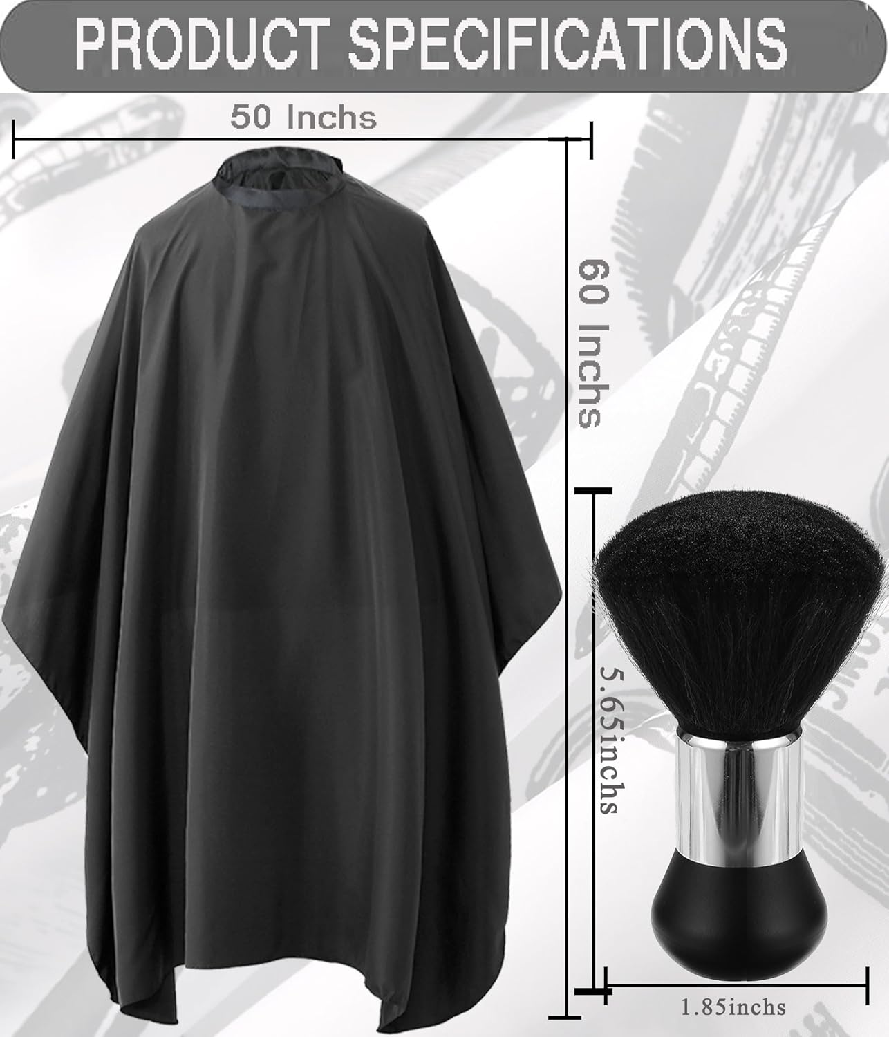 Professional Hair Cutting Cape with Neck Duster Brush, Salon Barber Cape, Hairdressing Accessories (Black)