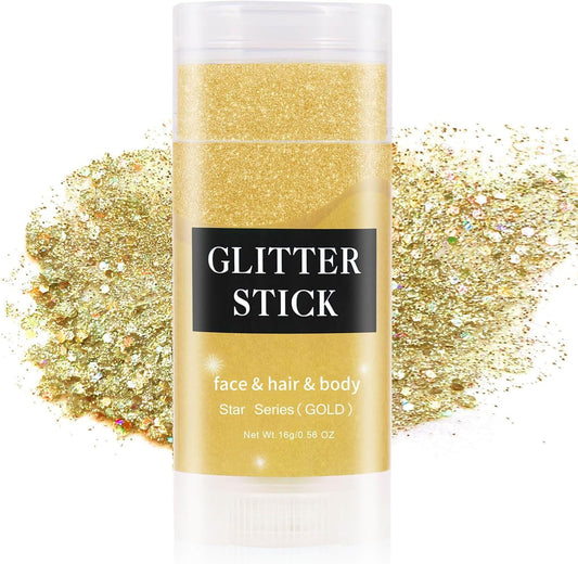 Gold Face Body Glitter Stick, Mardi Gras Outfit for Women and Kids,Sparkly Holographic Party Festival Rave Mardi Gras Accessories for Carnival,Chunky Holographic Face Glitter Makeup