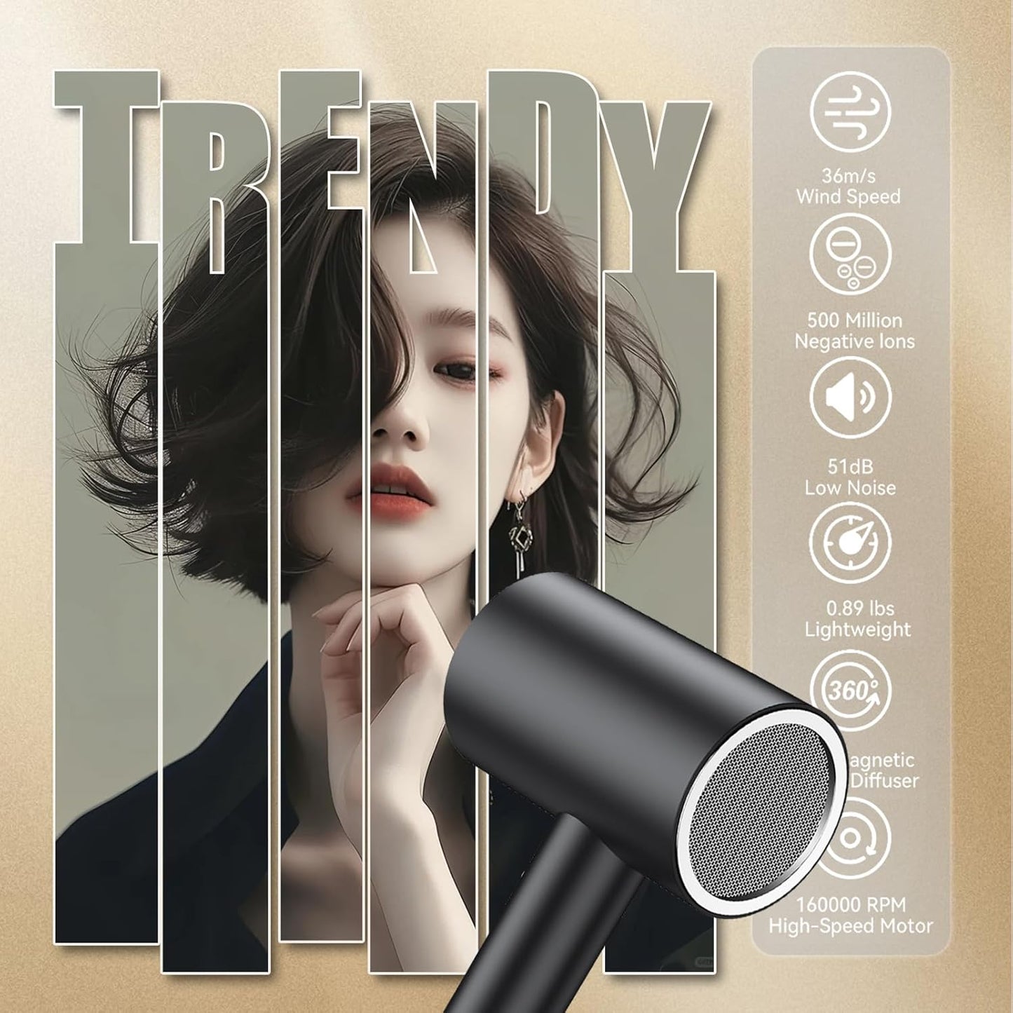 Salon Styling Hair Dryer with Wall Holder【Blue Light Negative Ions】 Fast Drying，High Power HairDryer for Home & Travel【Equipped 360 Rotatable Blow Dryer Stand 】 110V Matte Texture - Pearly White