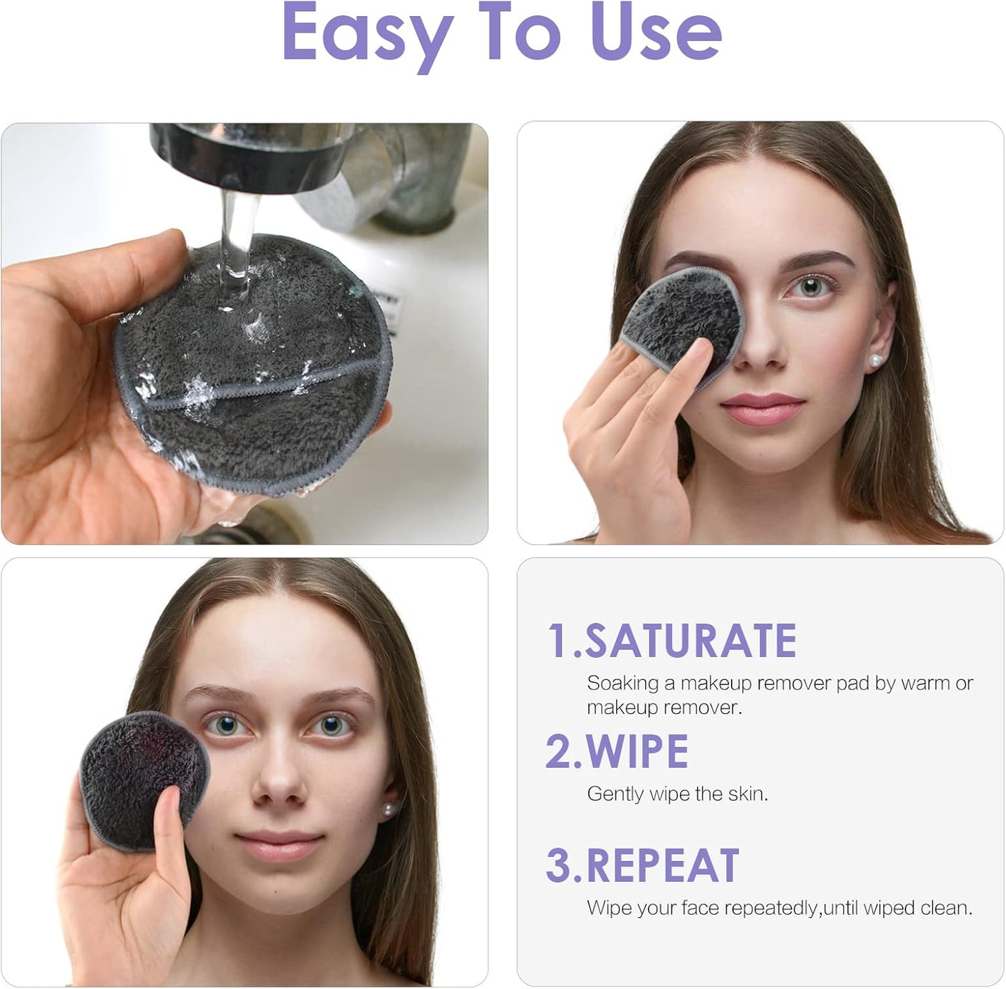 SUNLAND Reusable Makeup Remover Pads for Face,Eye,Lips 16 Pack Microfiber Face Cleansing Gloves Washable with Laundry Bag and Travel Bag Rounds Toner Pads (Round 3.15inchx16, Dark Grey)