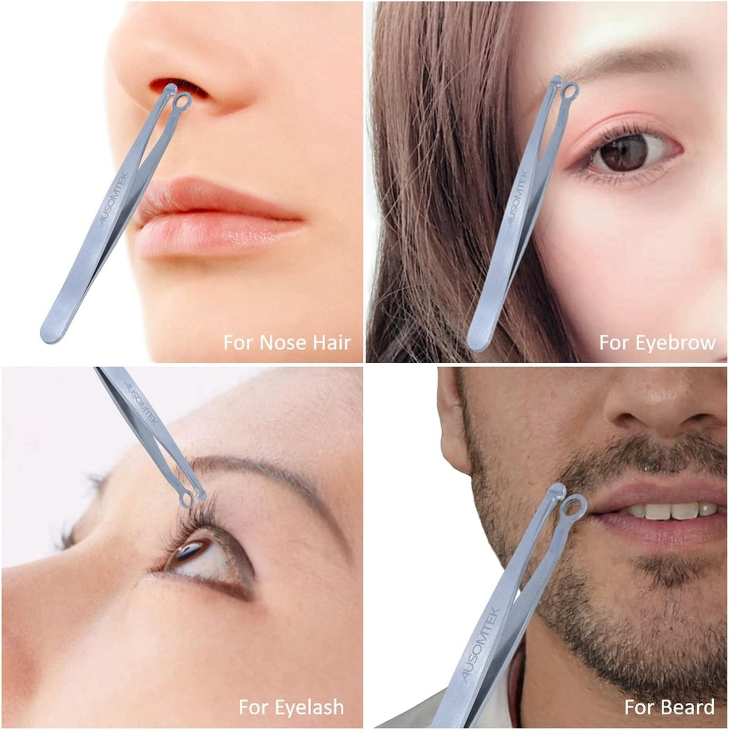Nose Hair & Ear Hair Trimming Tweezers, Eyebrow Grooming Scissors, Eyelash Clipper, Stainless Steel Grooming Scissors, Safe Round-Headed, for Men and Women (Cyan PU Case) (1 pack)