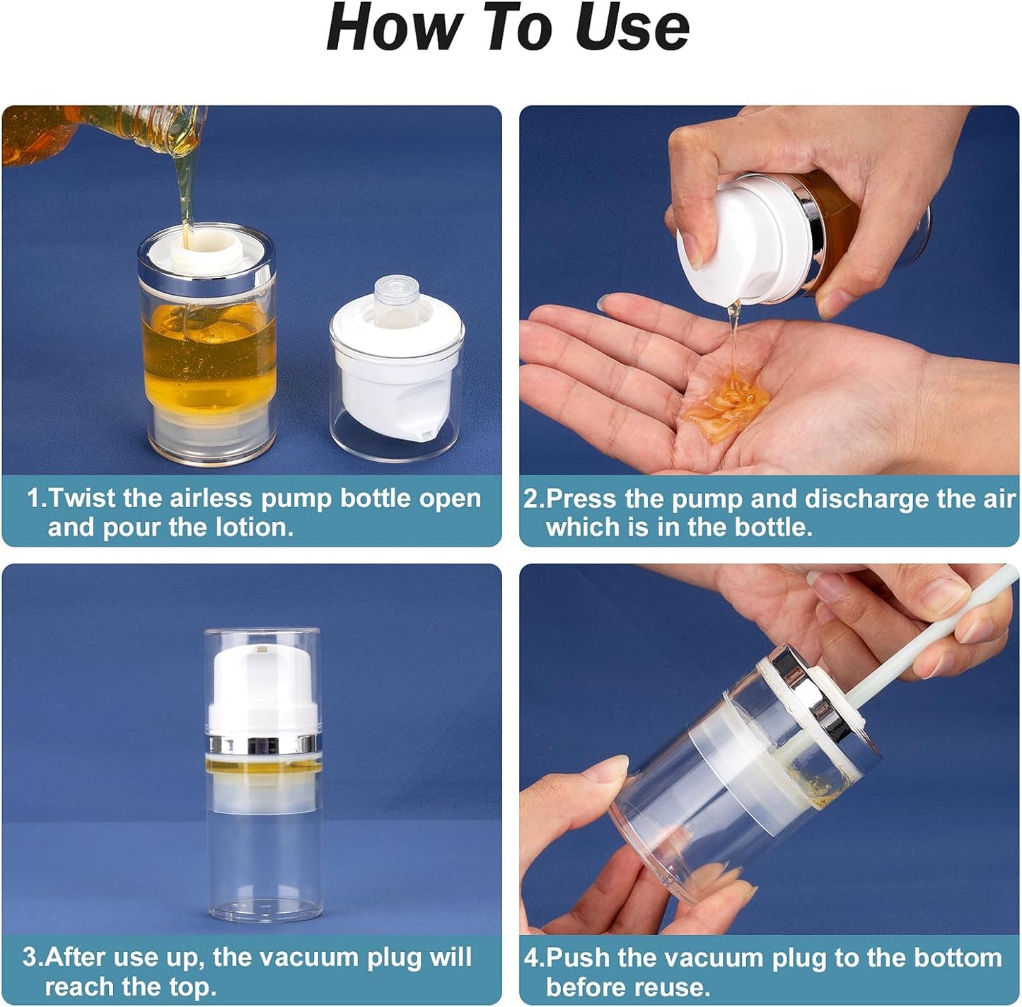 Cosywell Airless Pump Jars 1.7oz/50ml 4 Pack Pump Bottle Dispenser Empty Moisturizer Airless Pump Bottles Cosmetic Pump Container Travel Pump Bottles for Shampoo Lotion Cream(Clear)