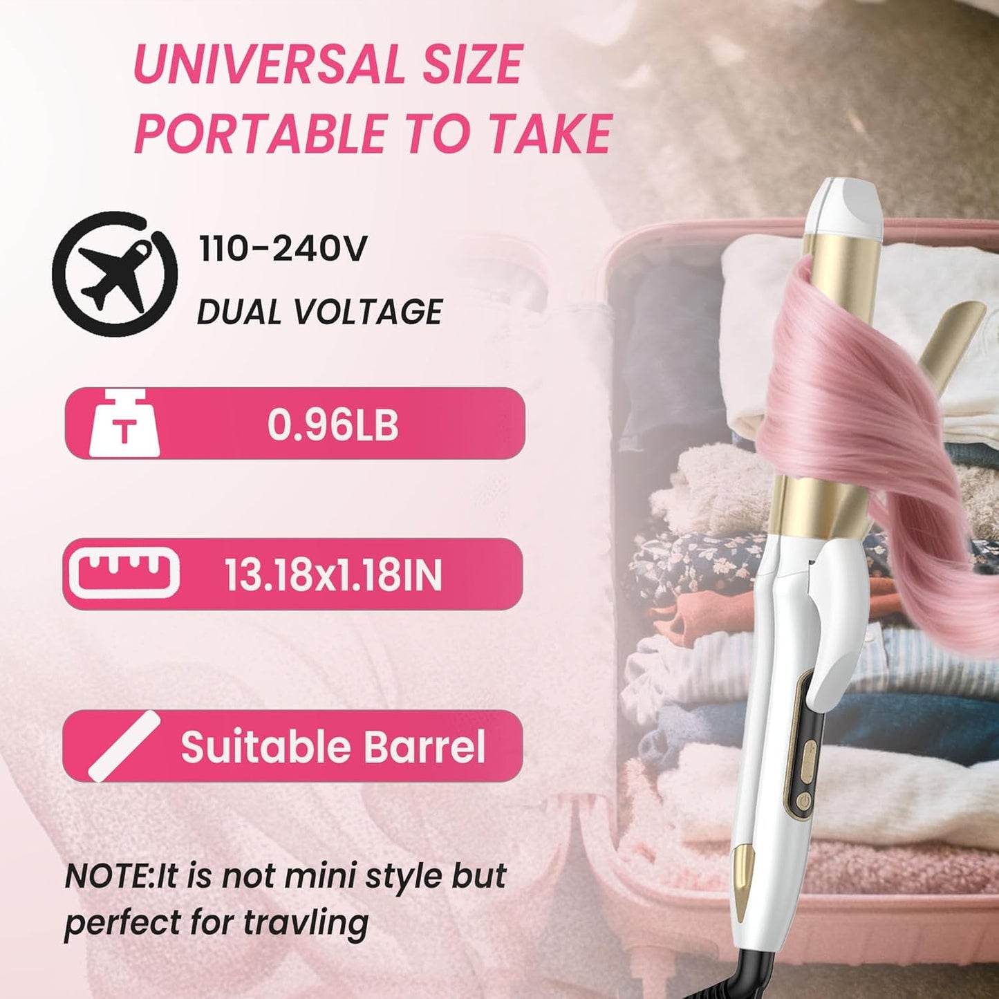 Dual Voltage Curling Iron Travel 2 in 1 Curl and Straightener (110V-240V) 1.25 Inch Normal Size Hair Curle Ceramic with EU/UK Plug Adapter Curling Wand Adjustable Temperature and Anti-Tangle