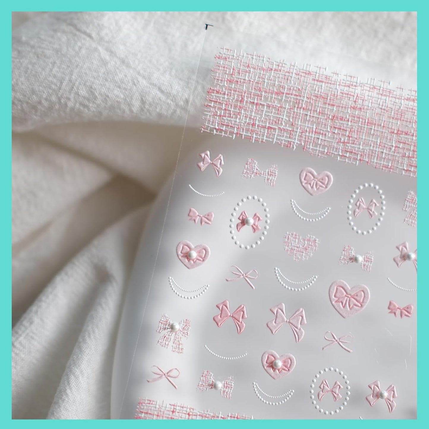 Pink Bow Nail Art Stickers, Embossed Elegant Cute Design, Pearl, Nail Accessories & Supplies, Durable & Long-Lasting