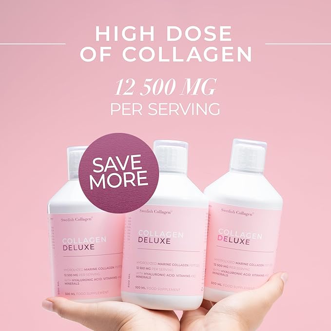 Collagen Deluxe 500ml x 3 I 8 Week Bundle I 12500 mg Marine Collagen (Type I & III) I Hyaluronic Acid, Biotin, Vitamin C I Sugar-Free - 8 Week Supply