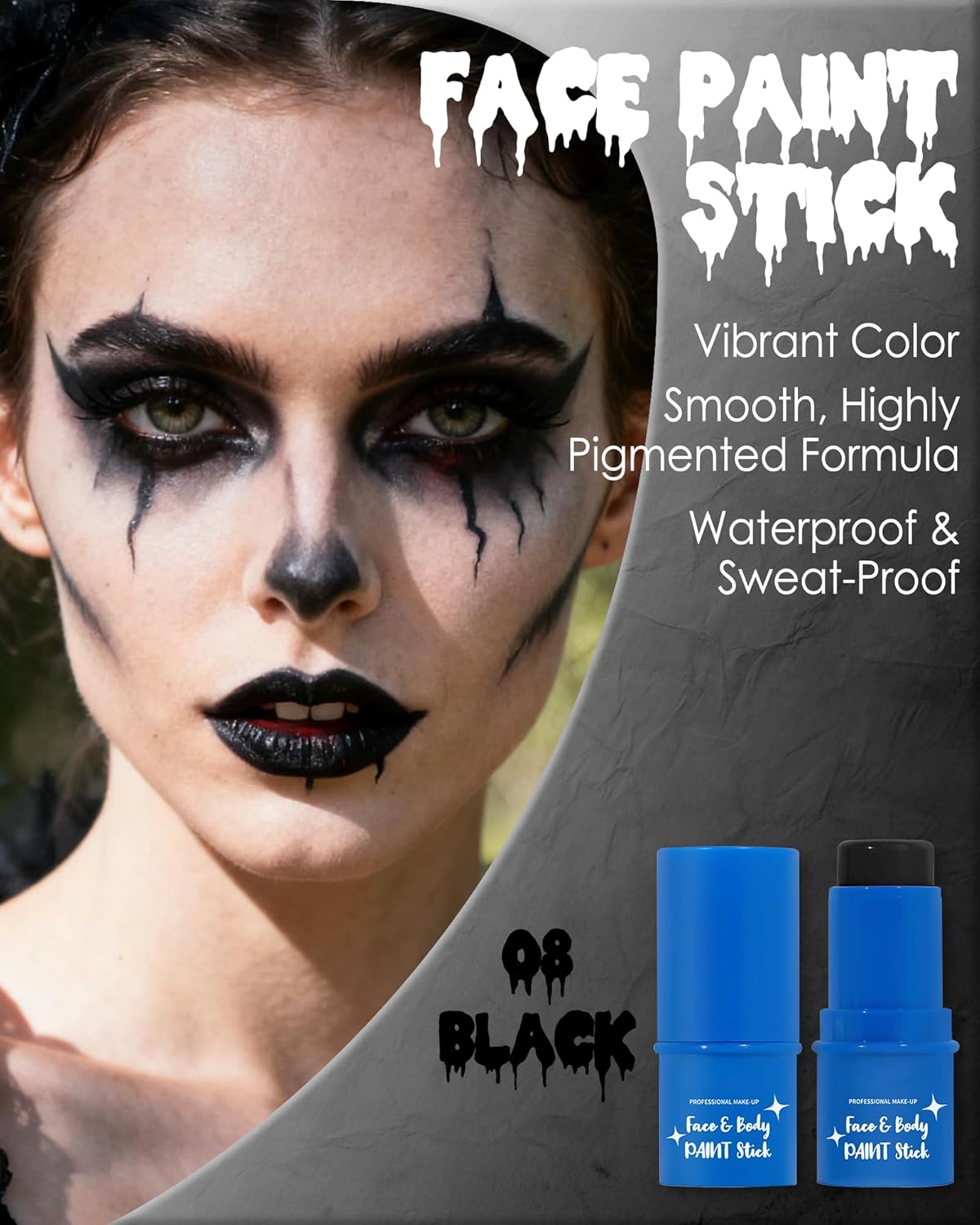 Black Face Paint Stick, Waterproof Highly Pigmented Full Body Paint for Adults, Eye Black Stick for Baseball Football Sports,Body Face Painting for SFX Cosplay Halloween Makeup 08