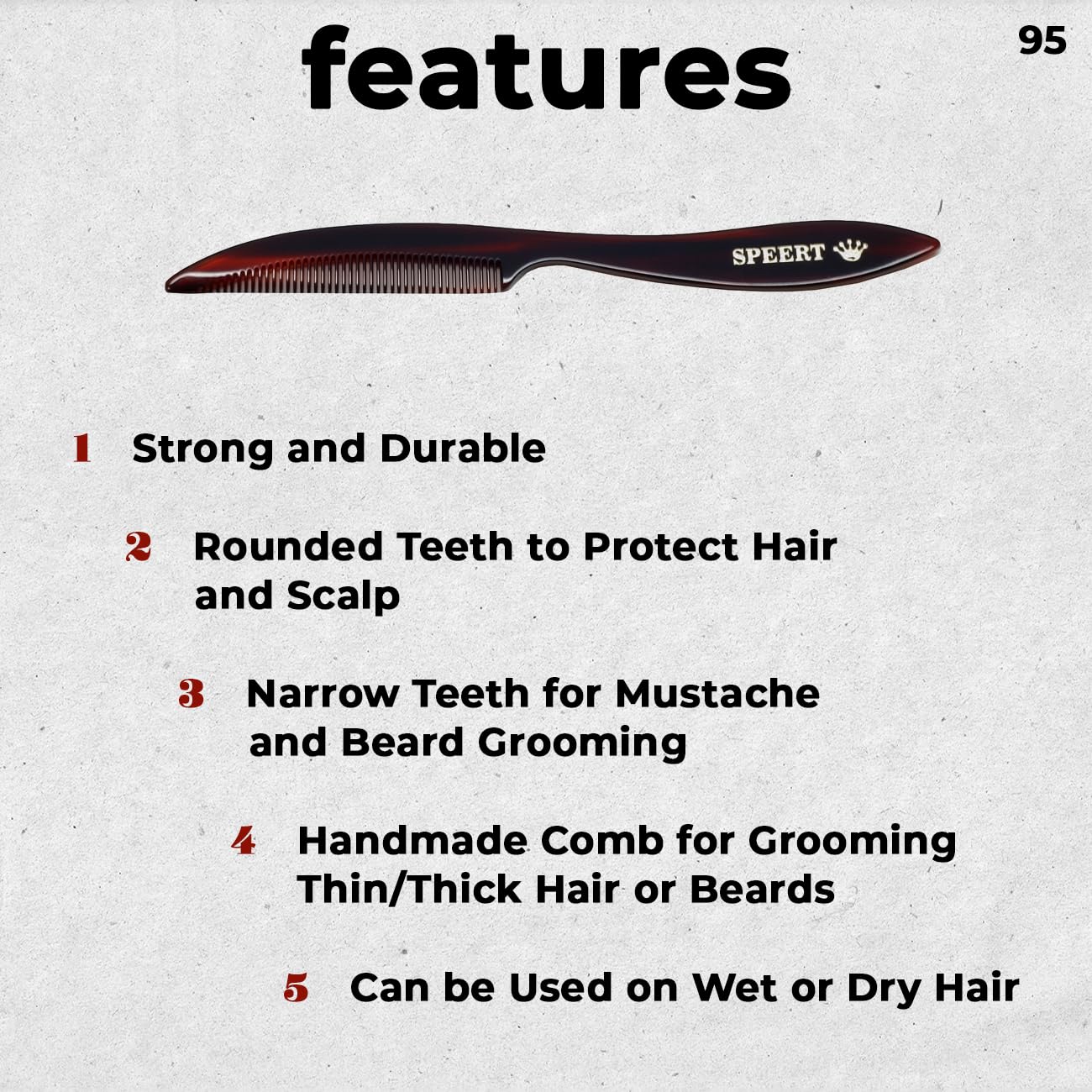 #95 Handmade Narrow Tooth Mustache Beard Comb Small Tortoise Havana Acetate Thick Coarse Fine Short Pocket Sized Facial Hair Grooming Tangle Free Beard Straightener Growth Care Styling Wet Comb