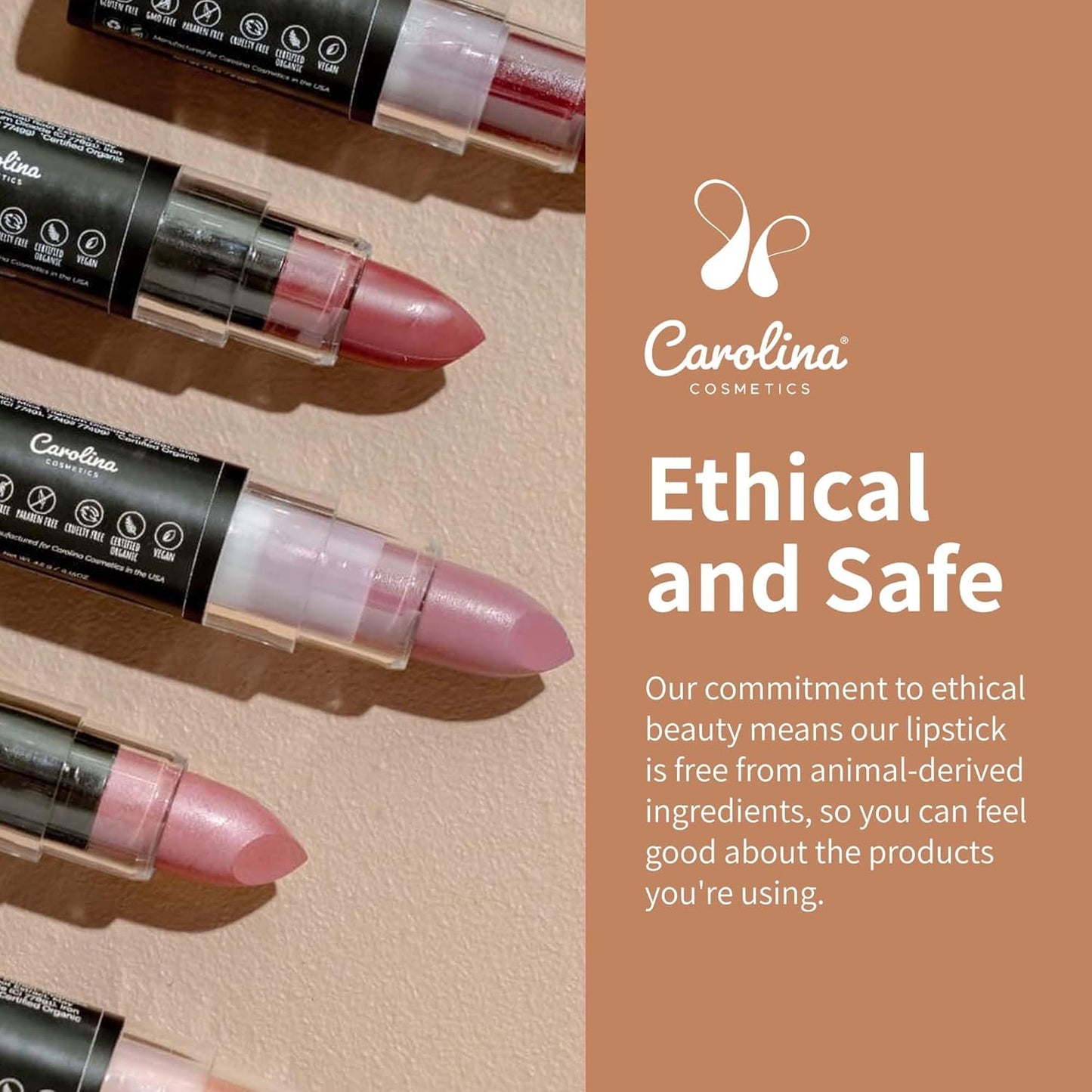 Carolina COSMETICS - Plant-Based Moisturizing Lipstick - Scarlet Shade 0.15oz- Hydrating with Cocoa Oil, Gluten-Free, Vegan, Non-GMO, Paraben-Free - Lightweight Cream Texture