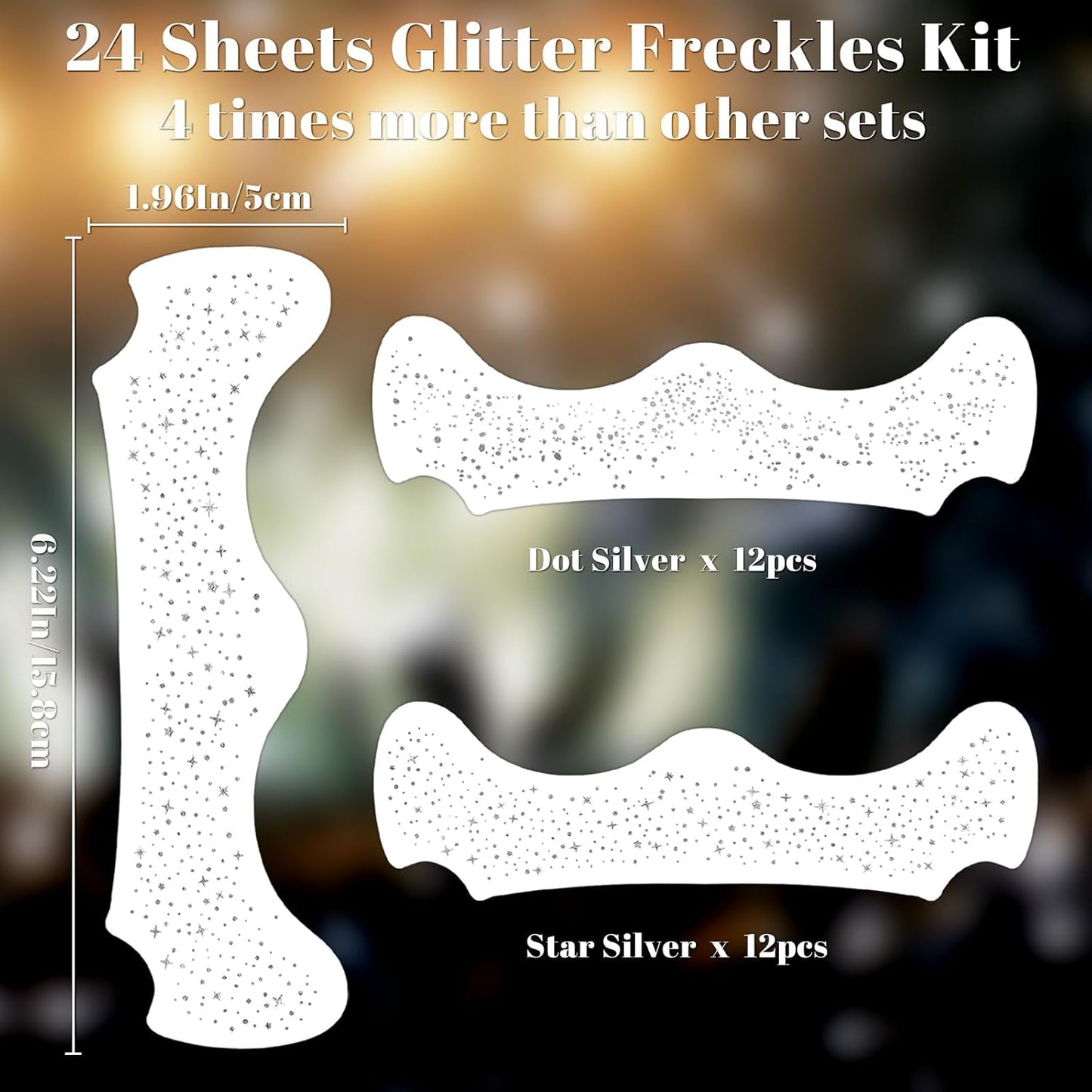 24pcs Glitter Freckles Face Tattoo - Silver Face Sparkle Freckles Temporary Tattoos for Women Girls, Waterproof & Long Lasting Freckles Makeup Patches for Party, Concerts, Daily Accessories