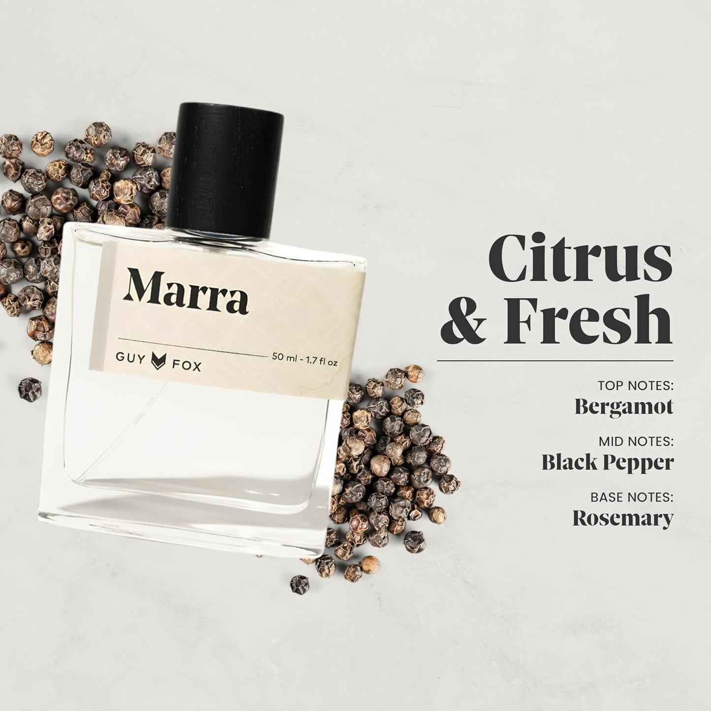 GUY FOX - Marra - Cologne For Men | Bergamot, Black Pepper, Rosemary | Fresh, Citrus Men's Cologne | Men's Fragrance | 1.7 Fl Oz