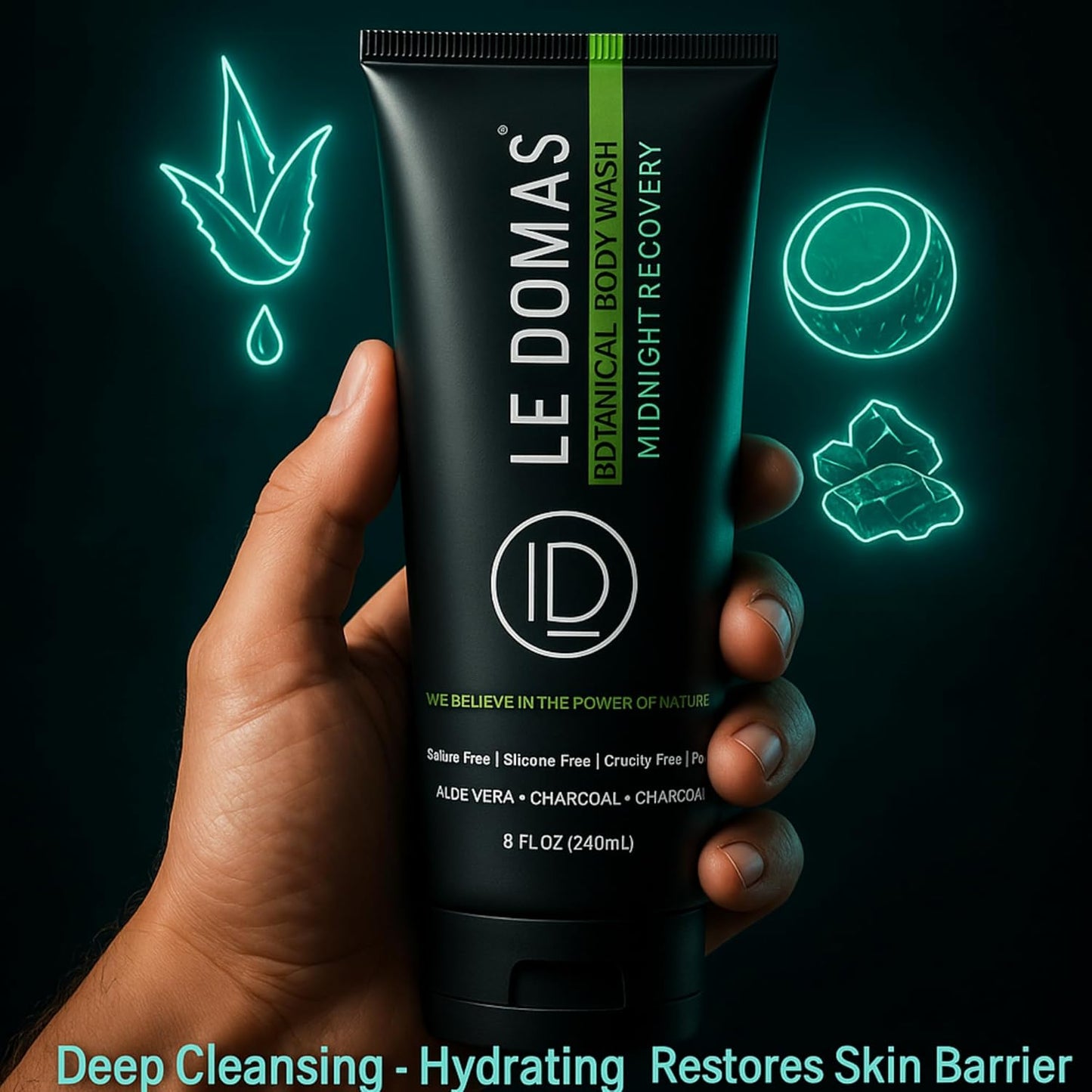 Body Wash & Face Wash Combo – Travel Size, Sulfate-Free Cleanser with Aloe Vera, Coconut Oil & Activated Charcoal – Hydrating & Moisturizing Organic Wash for All Skin Types – For Women & Men