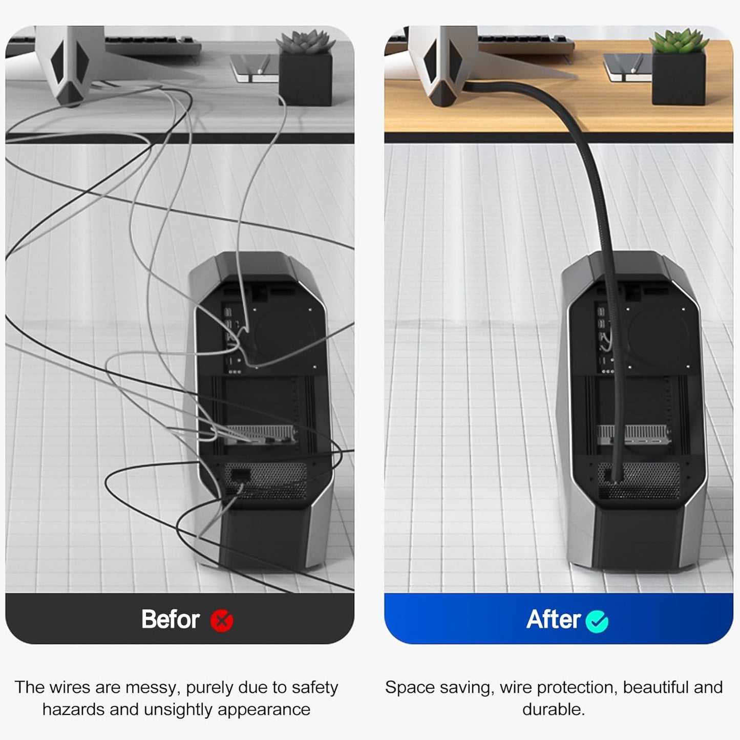 1-1/4"-30Ft Wire Cord Protector, Wire Loom Tubing, Cable Sleeve Split Sleeving for Computer Electrical Wire Organizer Sleeve Hose