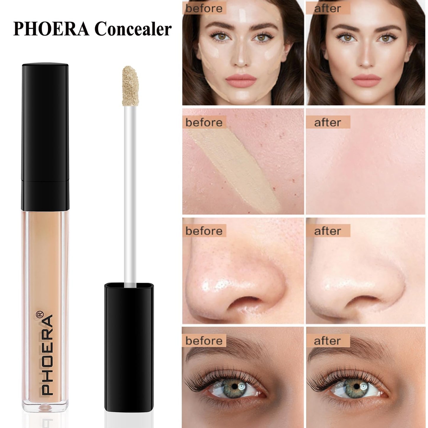 PHOERA Mushroom Head Air Cushion CC Cream Natural Foundation Set, Concealer, Primer, Powder, Foundation Brushes (104 Buff Beige+ 04 Buff Beige CC)