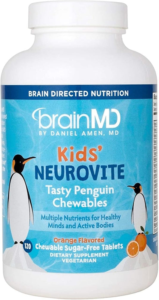 BRAINMD Dr Amen Kids’ NeuroVite, Orange Flavor 120 Penguin-Shaped 60 Servings