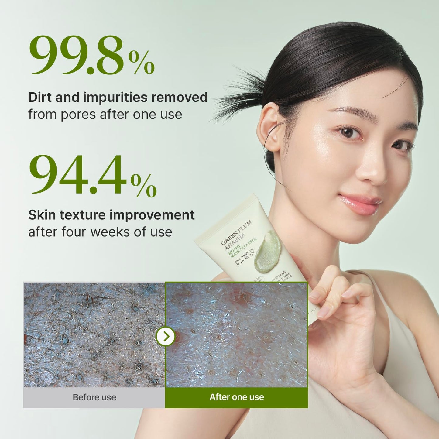 CKD Green Plum AHA·BHA Clay Mask Cleanser - All in One, Korean Face Wash + Makeup Remover + Gentle Scrub with Controls Sebum, Tightens Pores, Removes Blackheads. All Skin Types. 4.58 oz