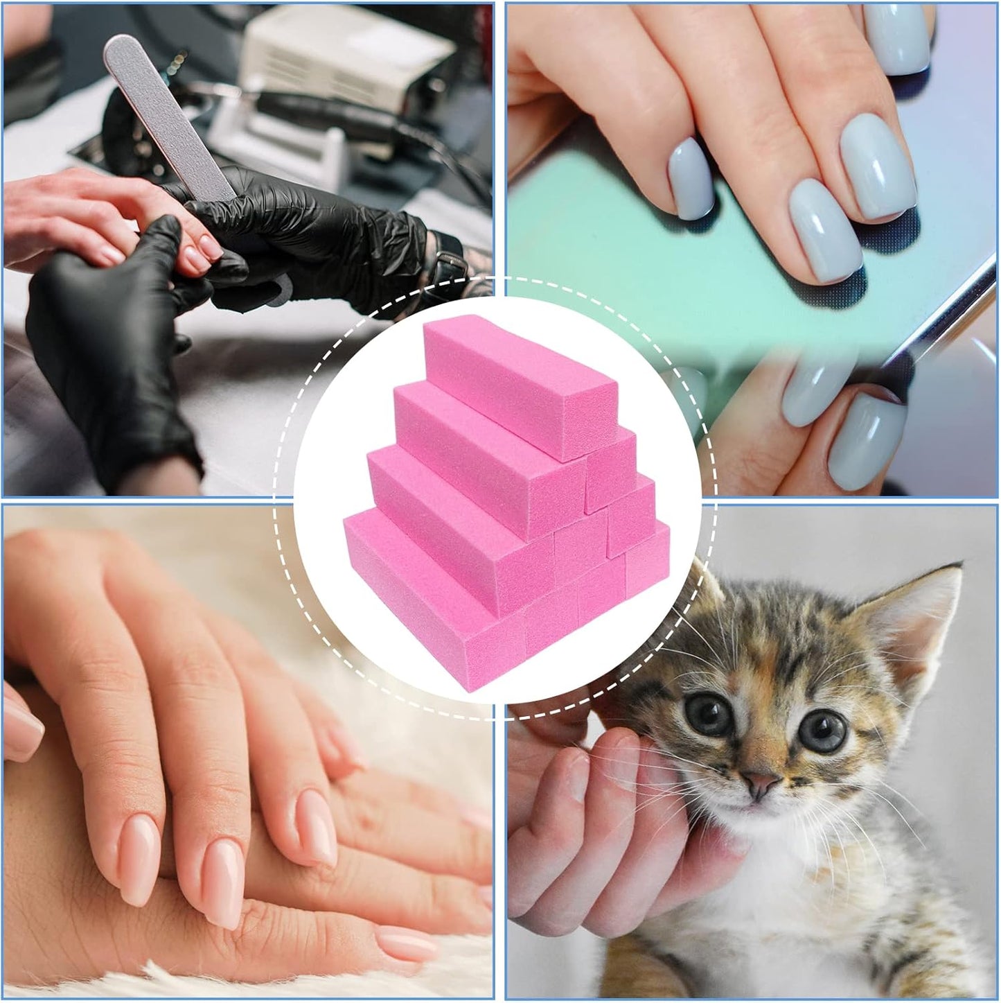 10 Pcs Nail Buffer Block for Acrylic and Natural Nails, 4 Sided Sanding Buffers for Gel Nails Fingernail Shine Buffing Filer Set, Professional Manicure Polisher Buffer Bulk Medium Grit (Pink)