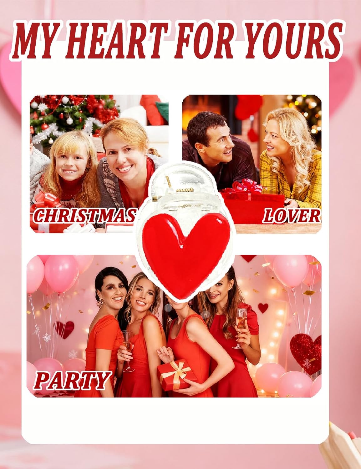 6PCS Red Heart Hair Claw Clip Small Love Heart Valentines Hair Clips for Women, Valentine's Day Party Hair Styling Accessories (Red / 6P)