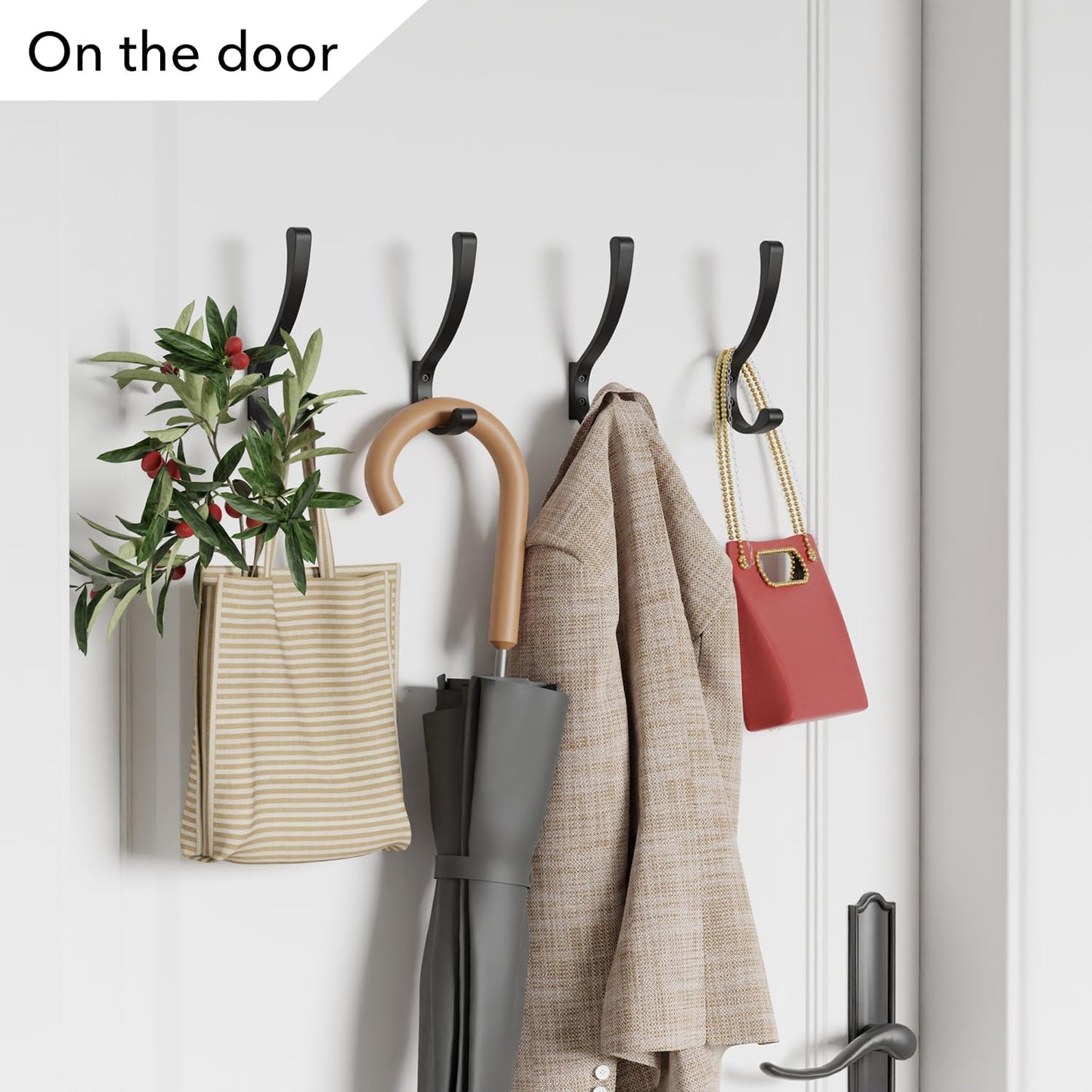 Coat Hanger Hooks Wall Mount - Backpack Hooks,Metal Wall Hooks For Hanging Heavy Duty,Screw In Hooks For Hanging Clothes,Black Coat Hooks For Wall,Purse Hanger For Wall,Wall Mounted Bag Hooks (8 Pack)