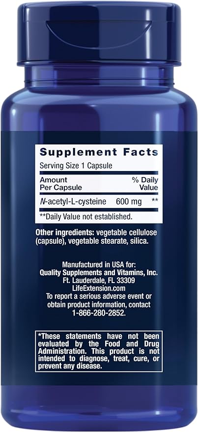Life Extension N-Acetyl-L-Cysteine (NAC), immune, respiratory, 600 mg, 60 capsules