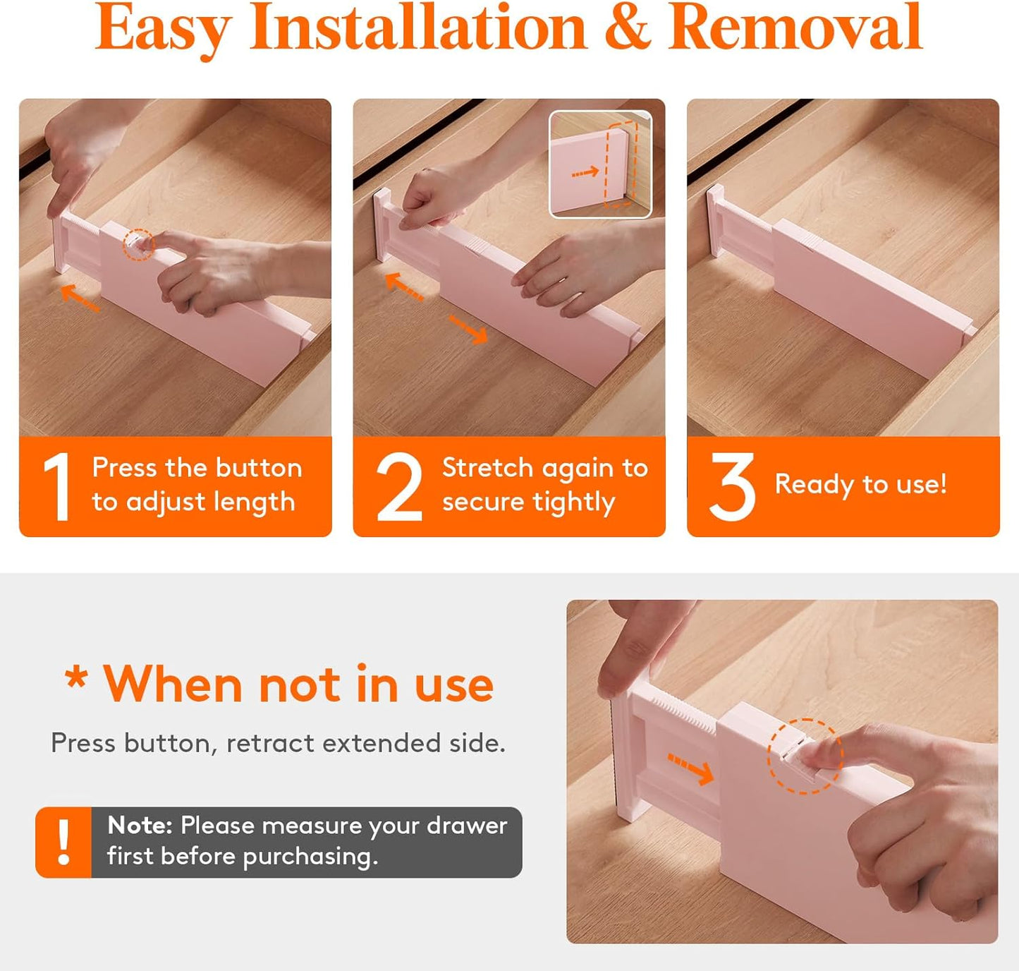 Lifewit 10 Pack Drawer Dividers Plastic 4" High, 11-17" Adjustable Drawer Organizers for Clothes, Expandable Dresser Separators in Bedroom/Bathroom/Kitchen/Office Organization and Storage, Pink