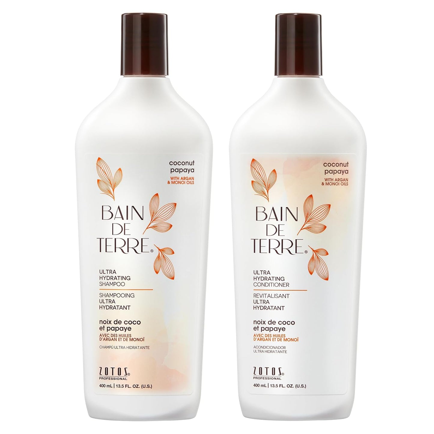 Bain de Terre Ultra Hydrating Shampoo and Conditioner Set | Coconut Papaya | Hydrates Overly Dry | Damaged Hair | Paraben Free | Color-Safe | 13.5 Fl Oz