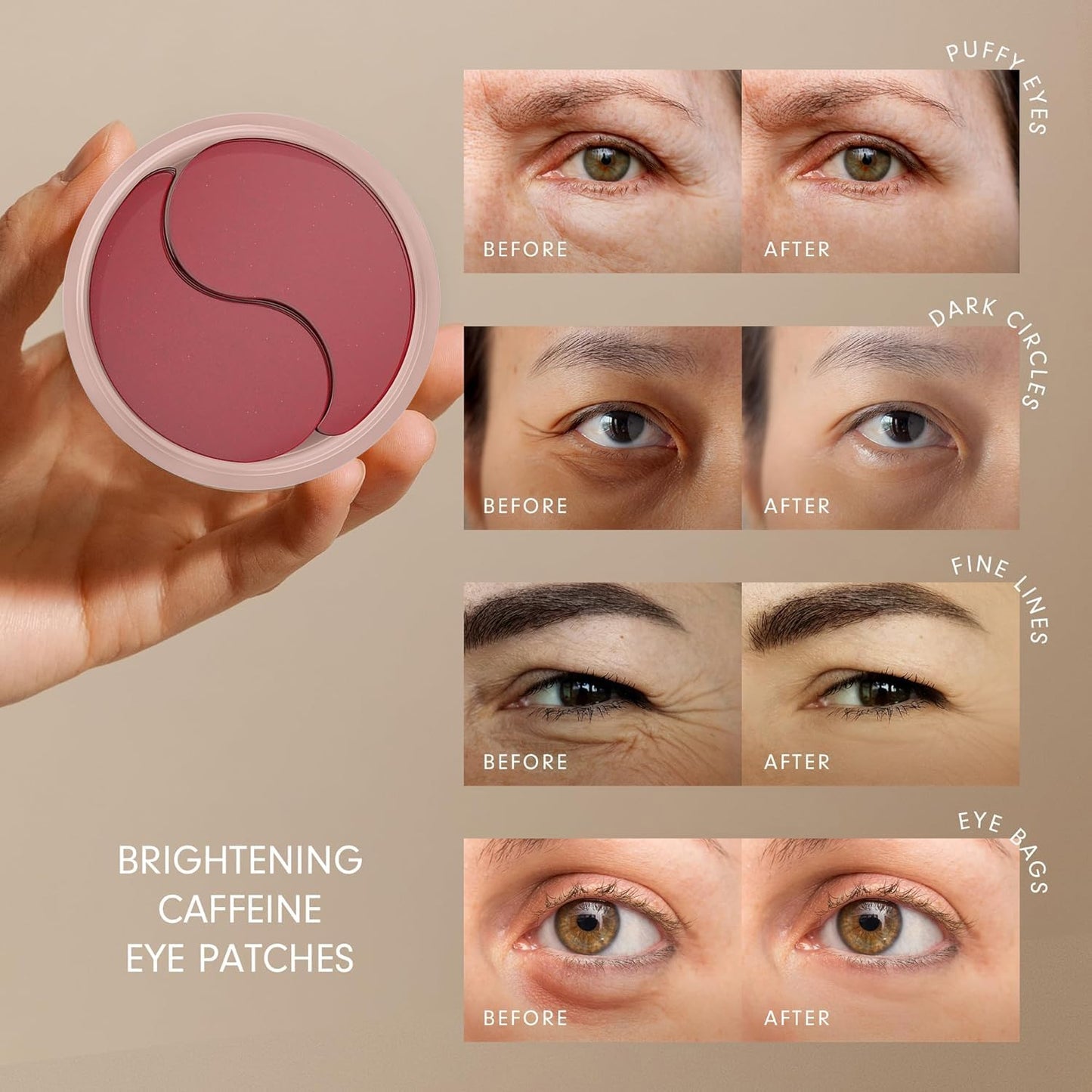 Brightening Eye Masks - Caffeine Eye Masks for Dark Circles and Puffiness with Hyaluronic Acid, Eye Patches for Puffy Eyes, 30 Pairs