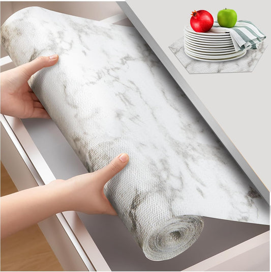 Beautysaid Shelf and Drawer Liner for Kitchen Cabinet, Non Adhesive Non Slip Shelf Paper Waterproof Washable Thickened for Dresser Pantry Shelve Bathroom Protector Liner(Marble,18 in x 10 FT)