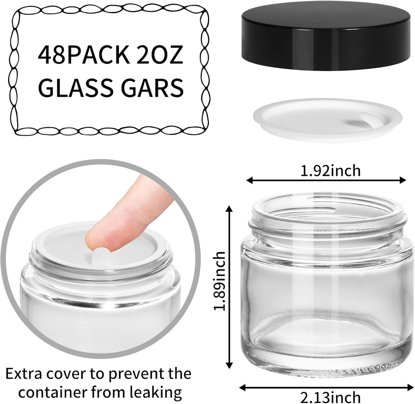 KEYWING 2 oz Small Glass Jars with Black Lids, 48 Pack Clear Glass Cosmetic Jars, Empty Sample Container with Inner Liners for Lotions, Cream, Ointments and Powders