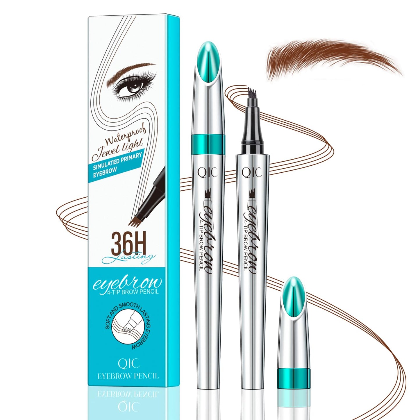 Eyebrow Pencil, Eyebrow Pen, Faux Brow Filling with 4-Fork-Tip Create Natural Hair-Like Brows Last All Day Makeup Brow Stylist Definer Waterproof Fills in Sparse Areas and Gaps (red brown)