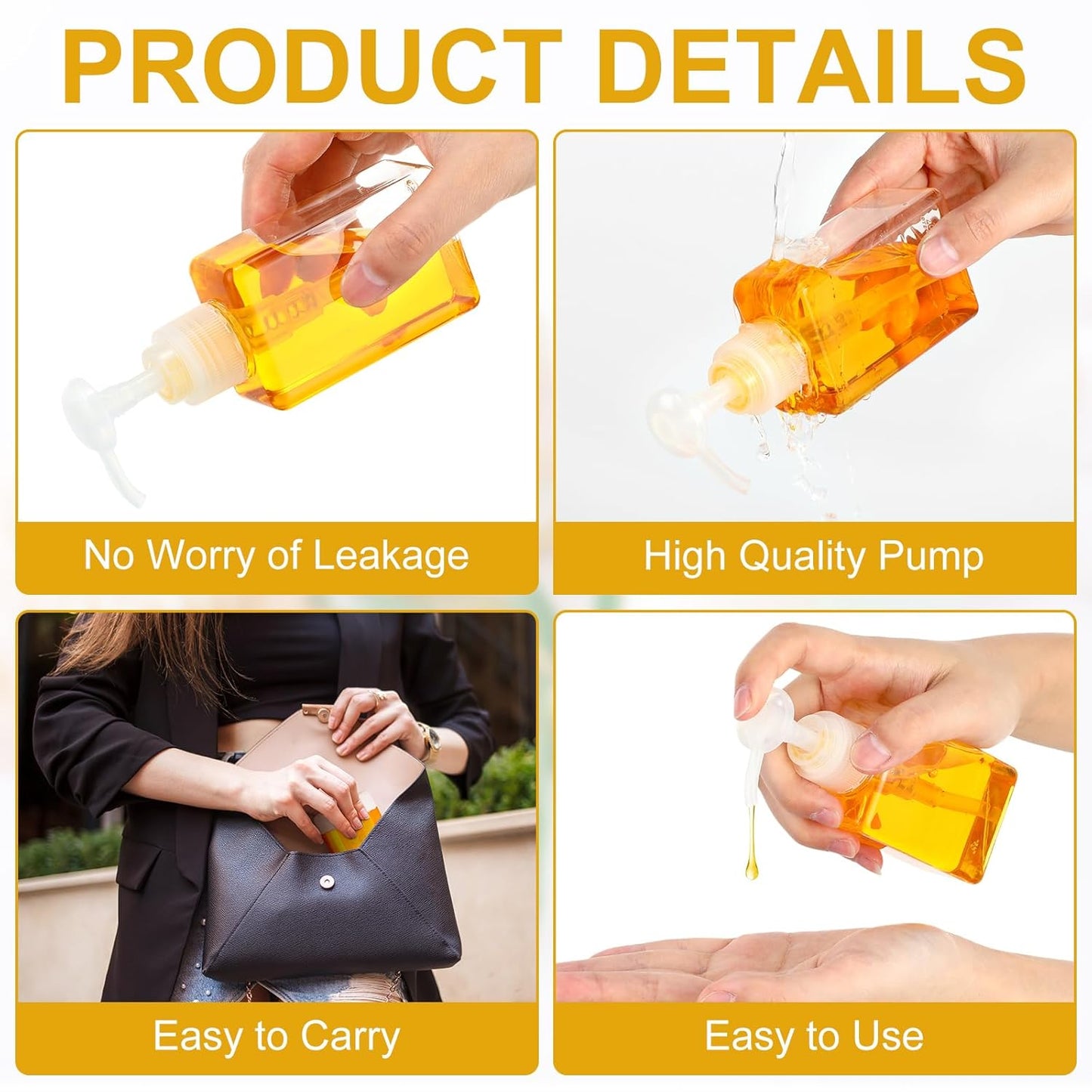 Domensi 50 Pcs 100ml /3.4 oz Pump Bottle Mini Travel Bottles Small Dispenser Containers Plastic Pump Lotion Dispenser Empty Square Travel Size Containers Toiletries (Clear)