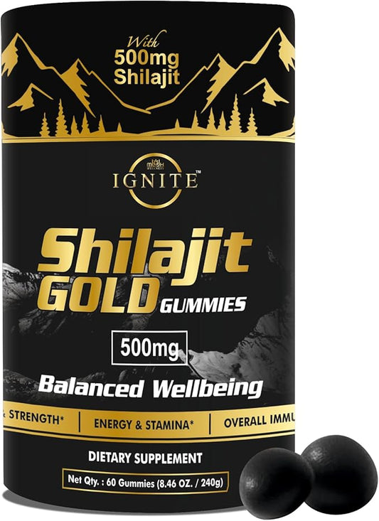 Pure Himalayan Shilajit Gummies - High Potency Gold Grade, 100% Shilajit, 75%+ Fulvic Acid for Energy Boost & Immune Support, Travel-Friendly, Tamarind Flavor - 60 Gummies