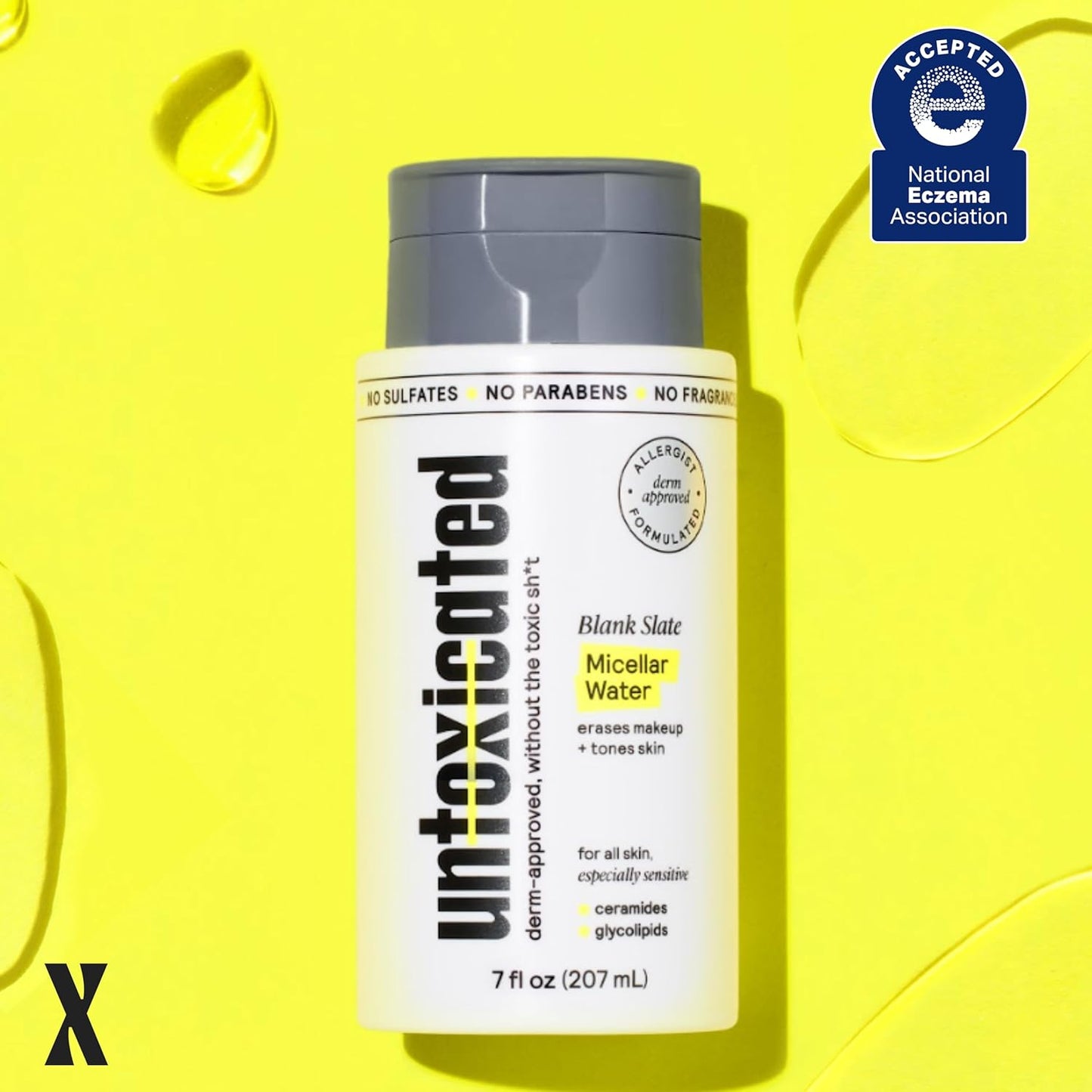 Untoxicated Micellar Water - Gentle Makeup Remover, No Rinse Cleanser & Toner for Sensitive Skin - No Common Irritants - Free from Alcohol, Oil, & Fragrance - 7 Ounce