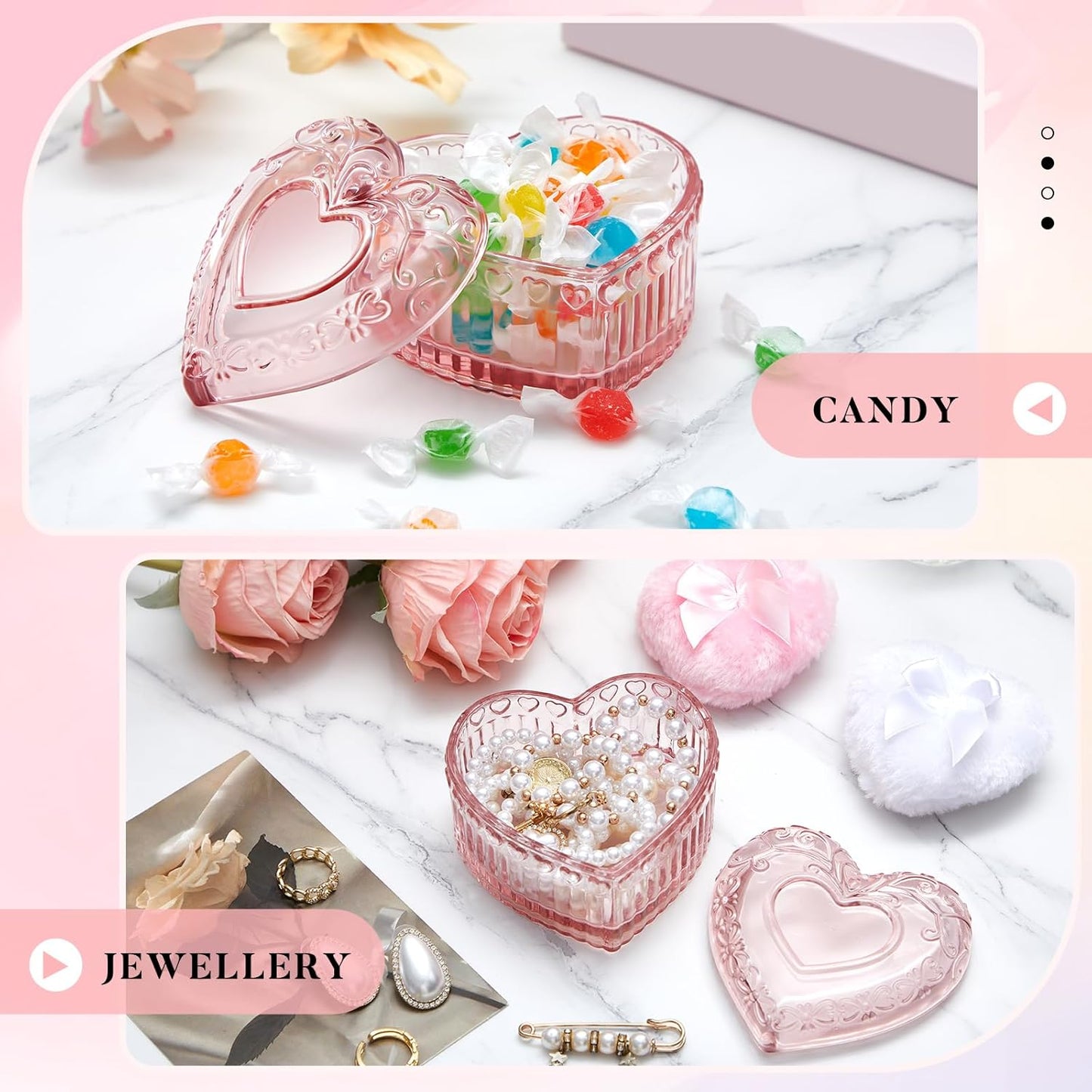 Tioncy 3 Pcs Large Body Powder Puff and Container Powder Container with Puff Crystal Soft Washable Reusable Velour Face Glitter Wet Dry Makeup(Pink,Heart)