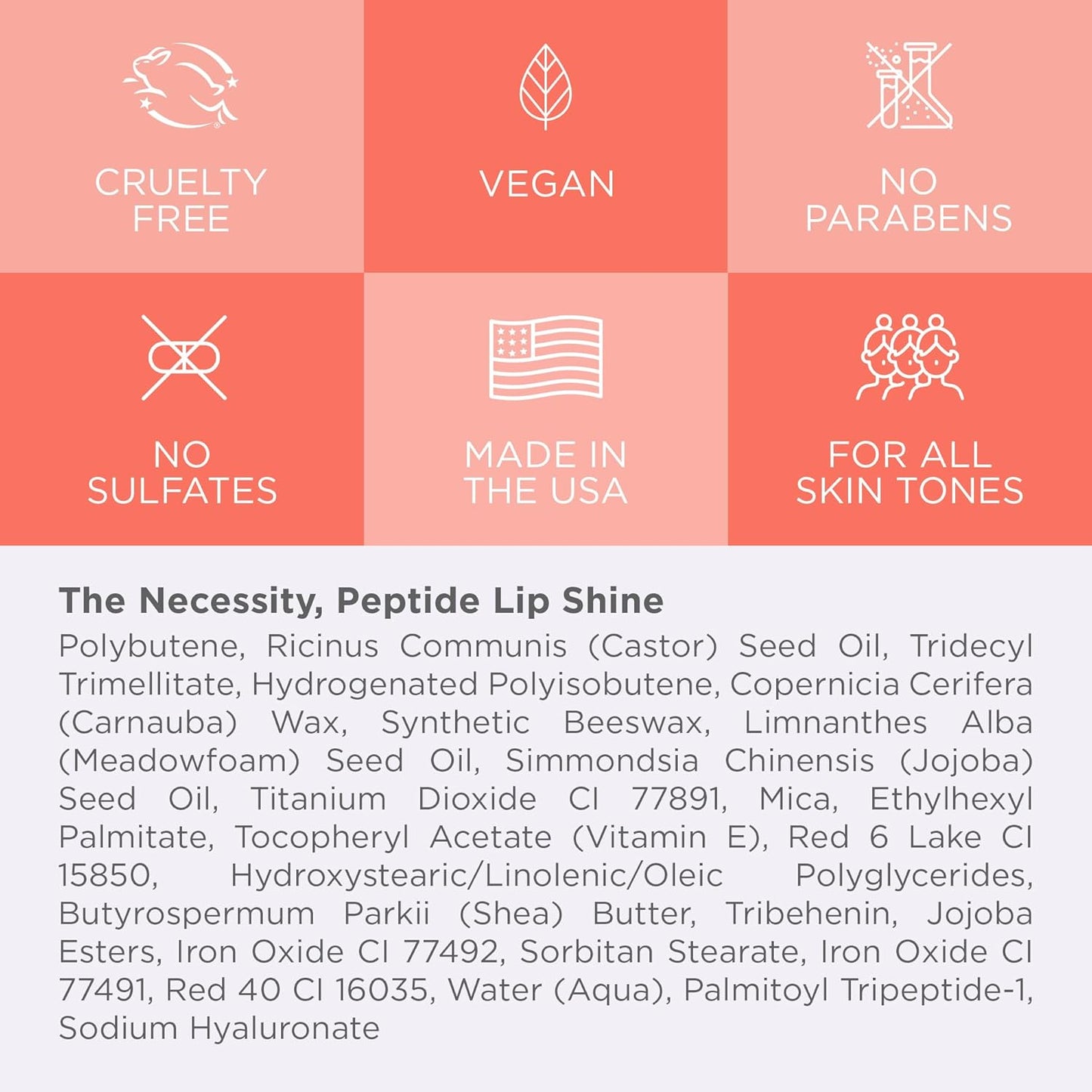 Côte Beauty's Peptide Lip Shine in Branson, Ultra Hydrating & Long-Lasting Coral Plumping Lip Gloss for Women with Hyaluronic Acid, Shea Butter & Jojoba Oil, Vegan & Cruelty-Free, 0.12 Fl Oz