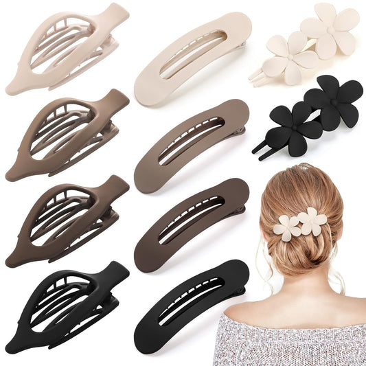 10 Pcs French Flat Hair Clips for Women - 3 Styles Non-slip Flat Claw Clips Matte Hair Claws for Thin Thick Hair