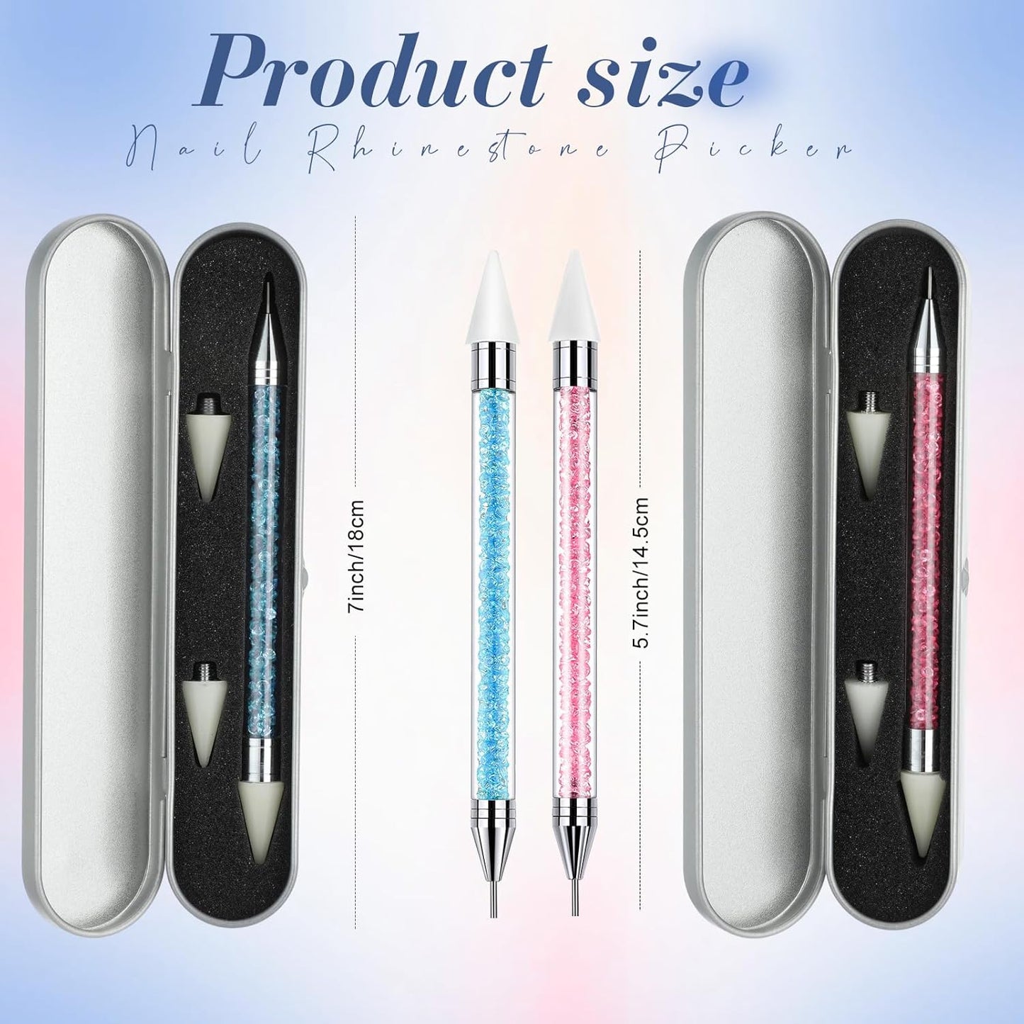 2 Pieces Rhinestone Picker Dotting Pen, Dual-ended Rhinestone Gems Crystals Studs Picker Wax Pencil Pen Crystal Beads Handle Manicure Nail Art DIY Decoration Tool (Light Blue Pink)
