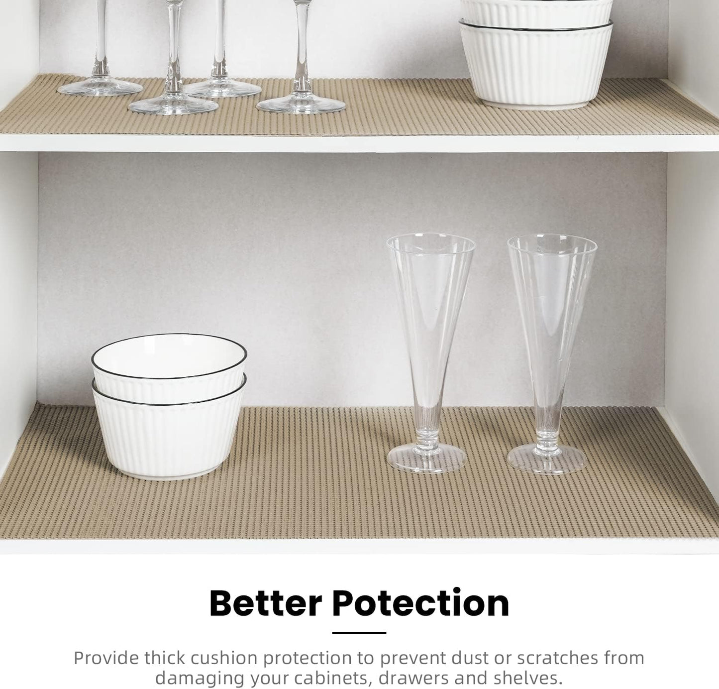 BAGAIL Drawer and Shelf Liner, 20 in X 30 Ft Non-Adhesive Shelf Liners for Kitchen Cabinets, Thick Strong Grip Liners for Desk, Shelves, Bathroom Drawers, Cabinet Protection - Beige