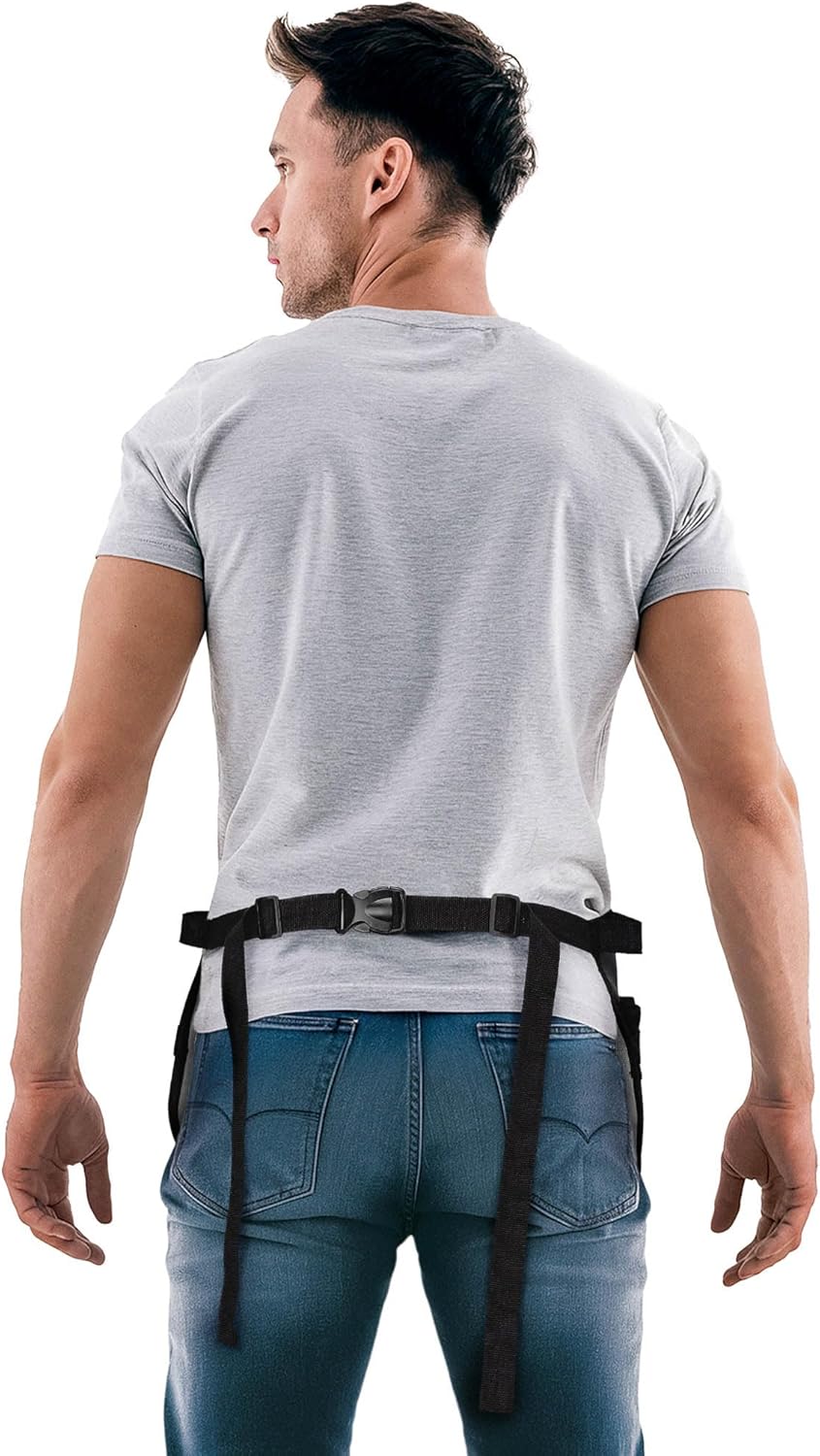 Under NY Sky Salon Waist Apron - Vegan Leather - 9 Pockets, 3 Loops - Hair Cut Holster for Tool Storage, Shears, Brush, Trimmer - Belt Pouch - Hair Stylist, Makeup Artist, Barber, Cosmetology - Black