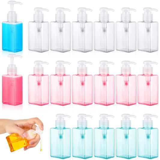 Domensi 24 Pcs 100ml /3.4 oz Pump Bottle Mini Travel Bottles Small Dispenser Containers Plastic Pump Lotion Dispenser Empty Square Travel Size Containers Toiletries (Multicolor)