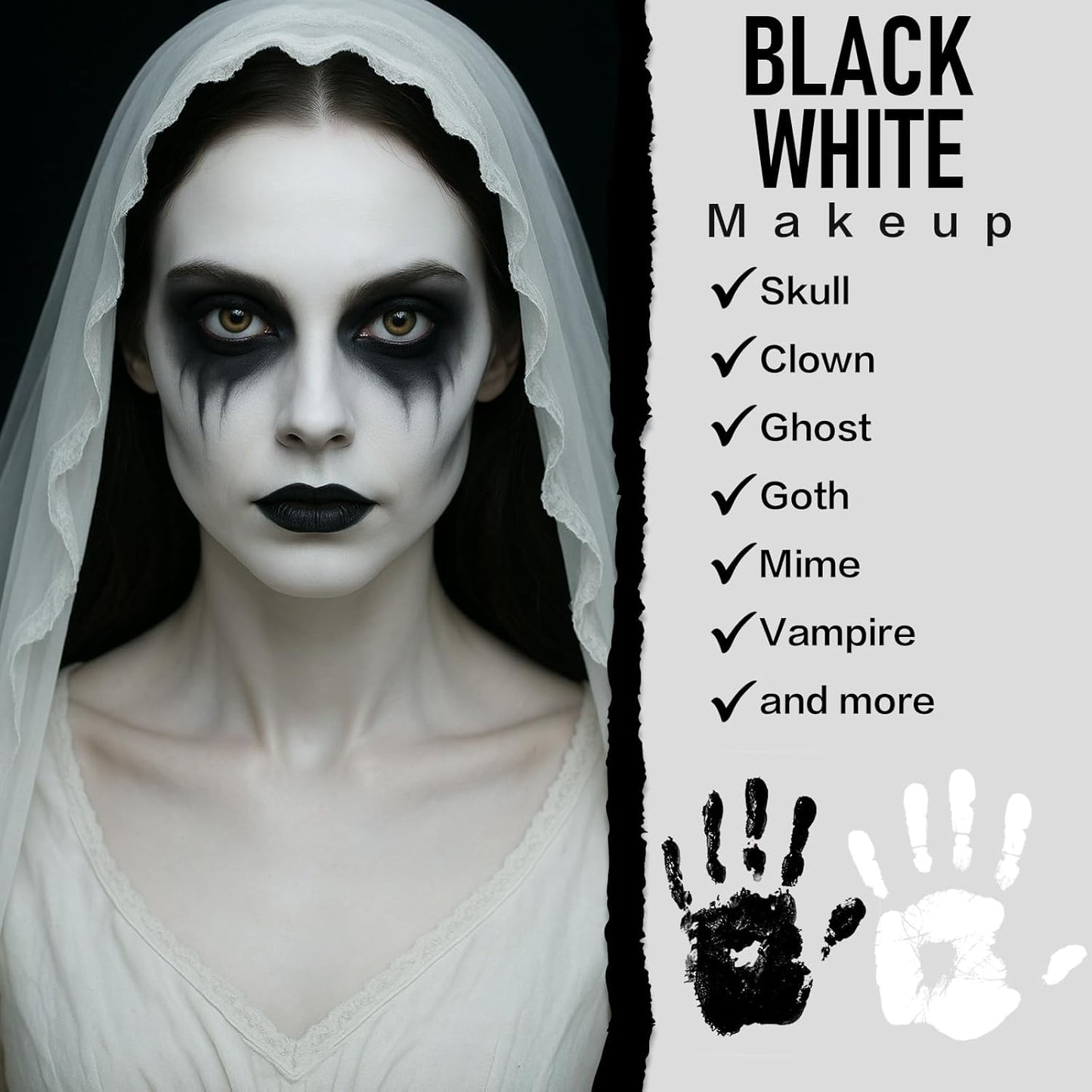 BOBISUKA Black White Face Body Paint, Water Based Face Painting Kit Body Paints with Brushes, Kids Adults Facepaint for Halloween Party Clown Joker Goth Skull SFX Makeup Costume Cosplay Stage Dress-Up