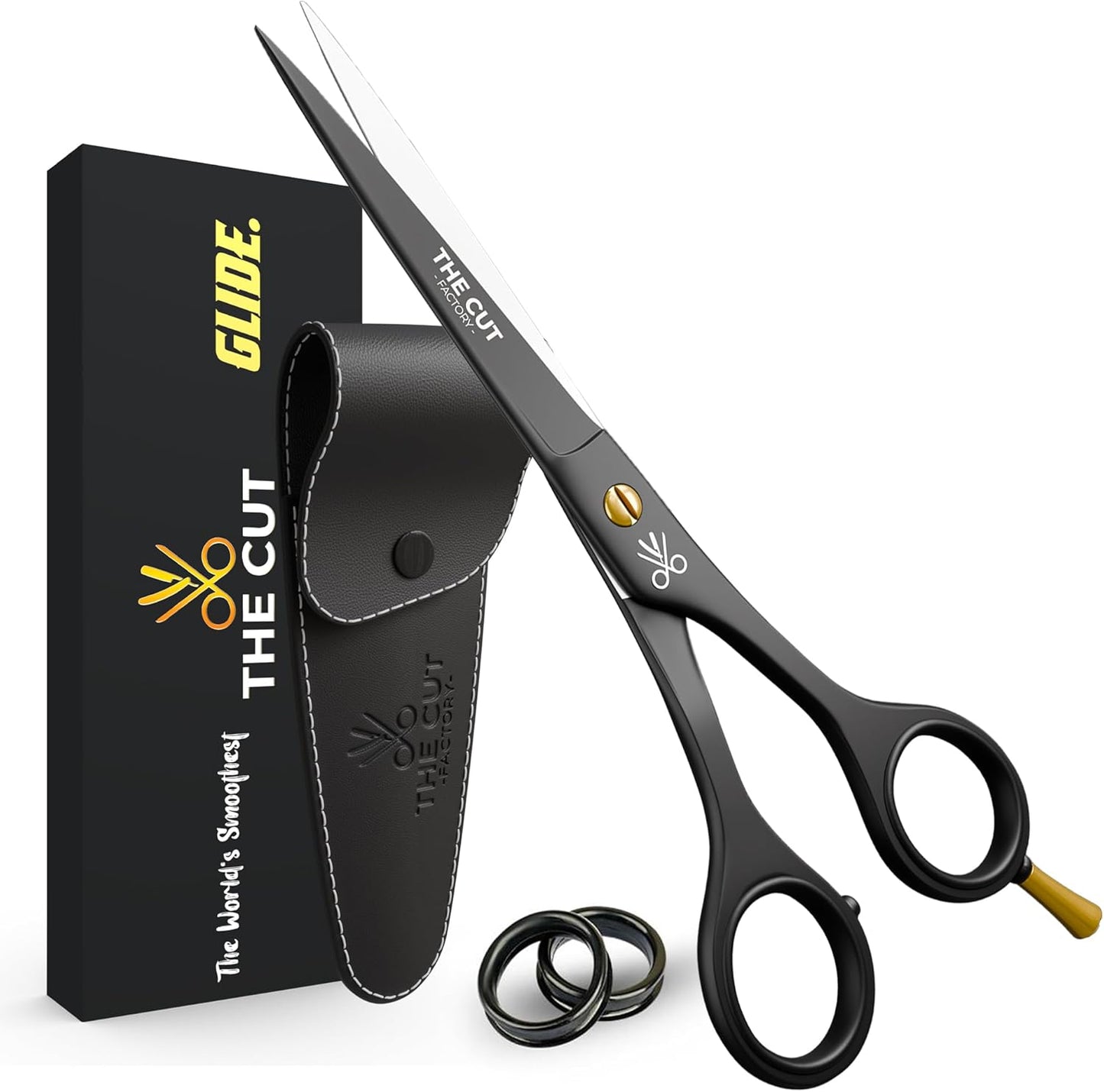The Cut Factory® 6.5” Matte Black Luxury Hair Scissors – Ultra-Sharp High Carbon Steel Barber Shears for Men, Women & Kids – Gift-Boxed with Leather Pouch – Precision Cutting for Salon & Home